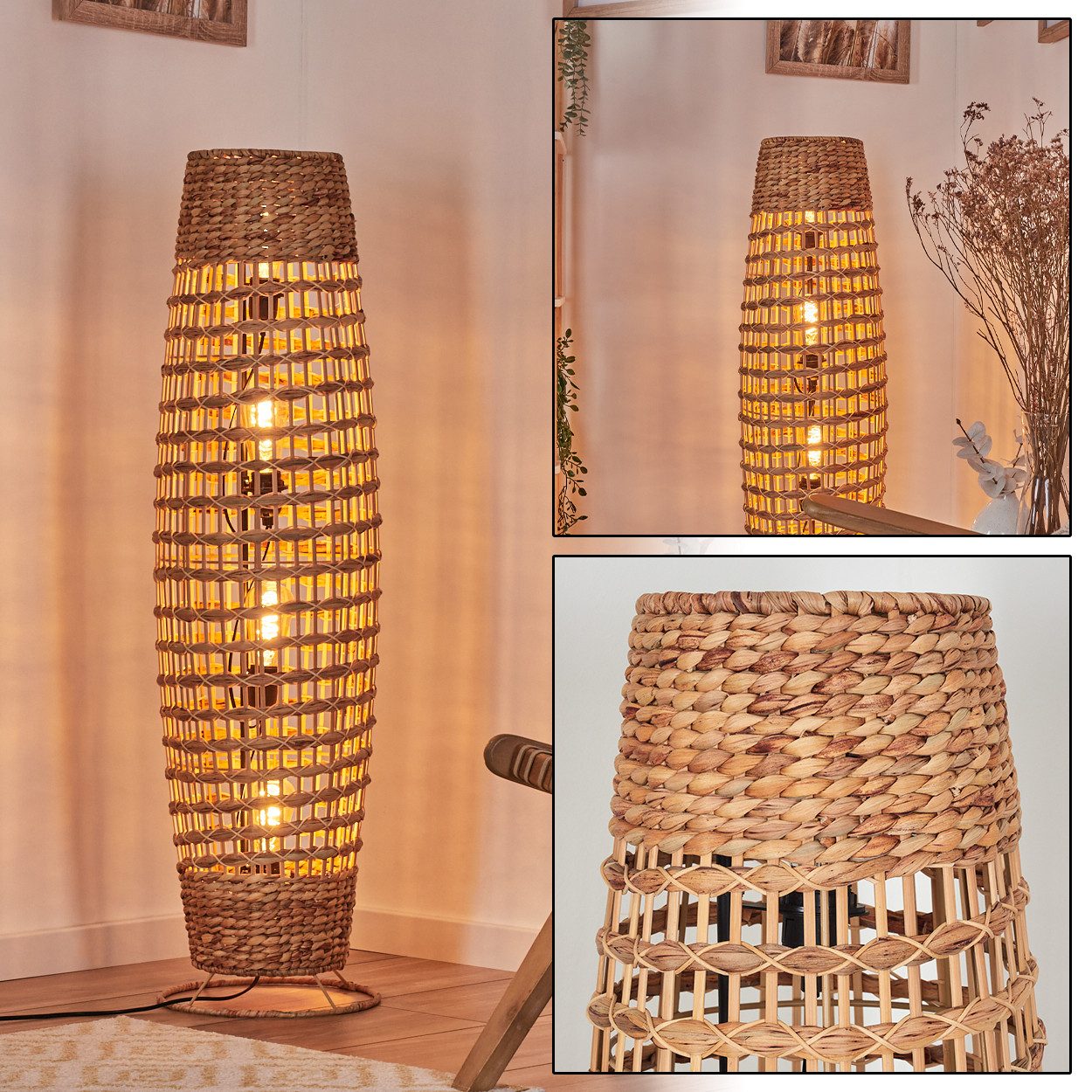 Stehlampe Stehlampe mit Schirm aus Bast im skandinavischen Design