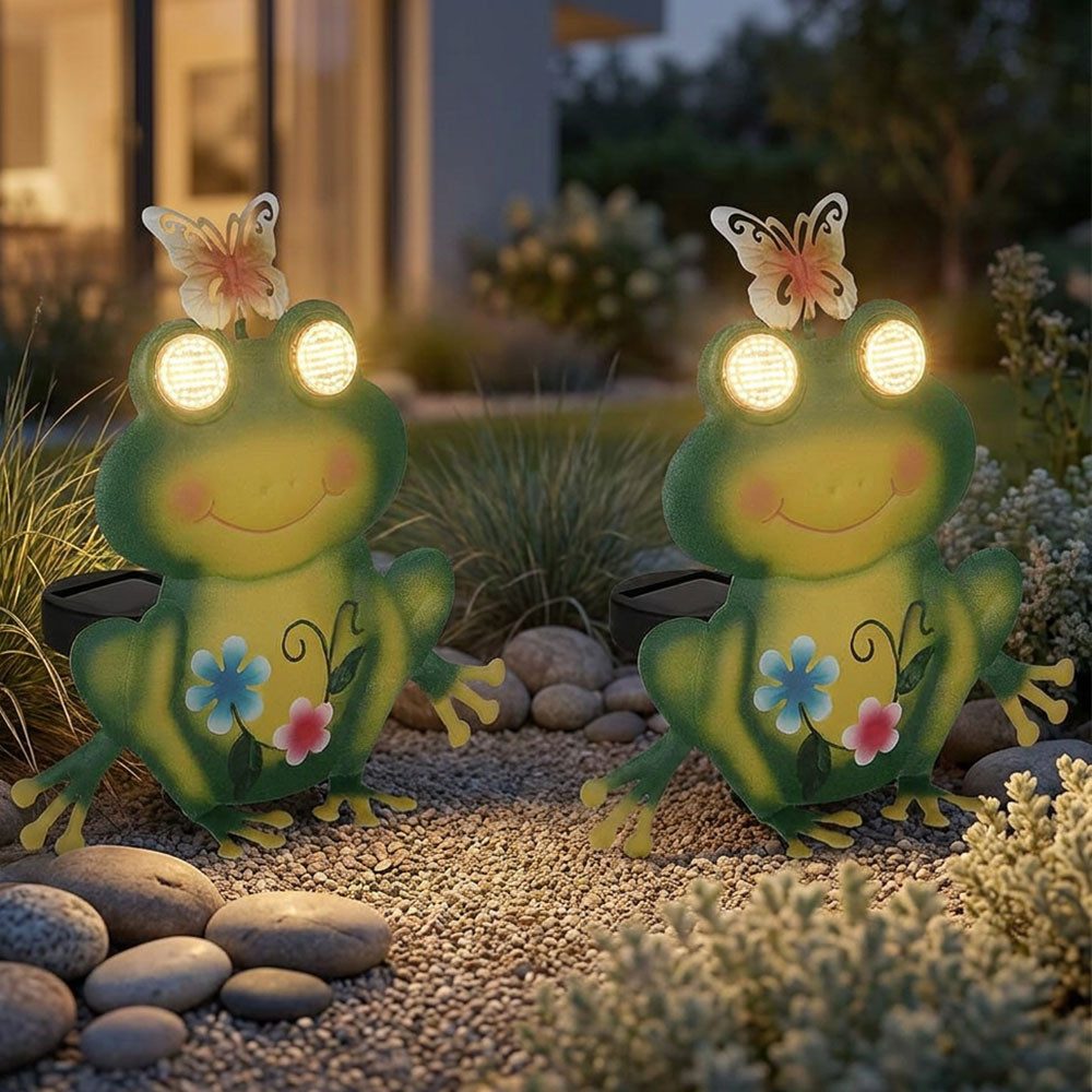 GLOBO LIGHTING LED Solarleuchte, LED-Leuchtmittel fest verbaut, Warmweiß, 2x LED Solarleuchte Außenleuchte Metall Frosch-Design H 22 cm