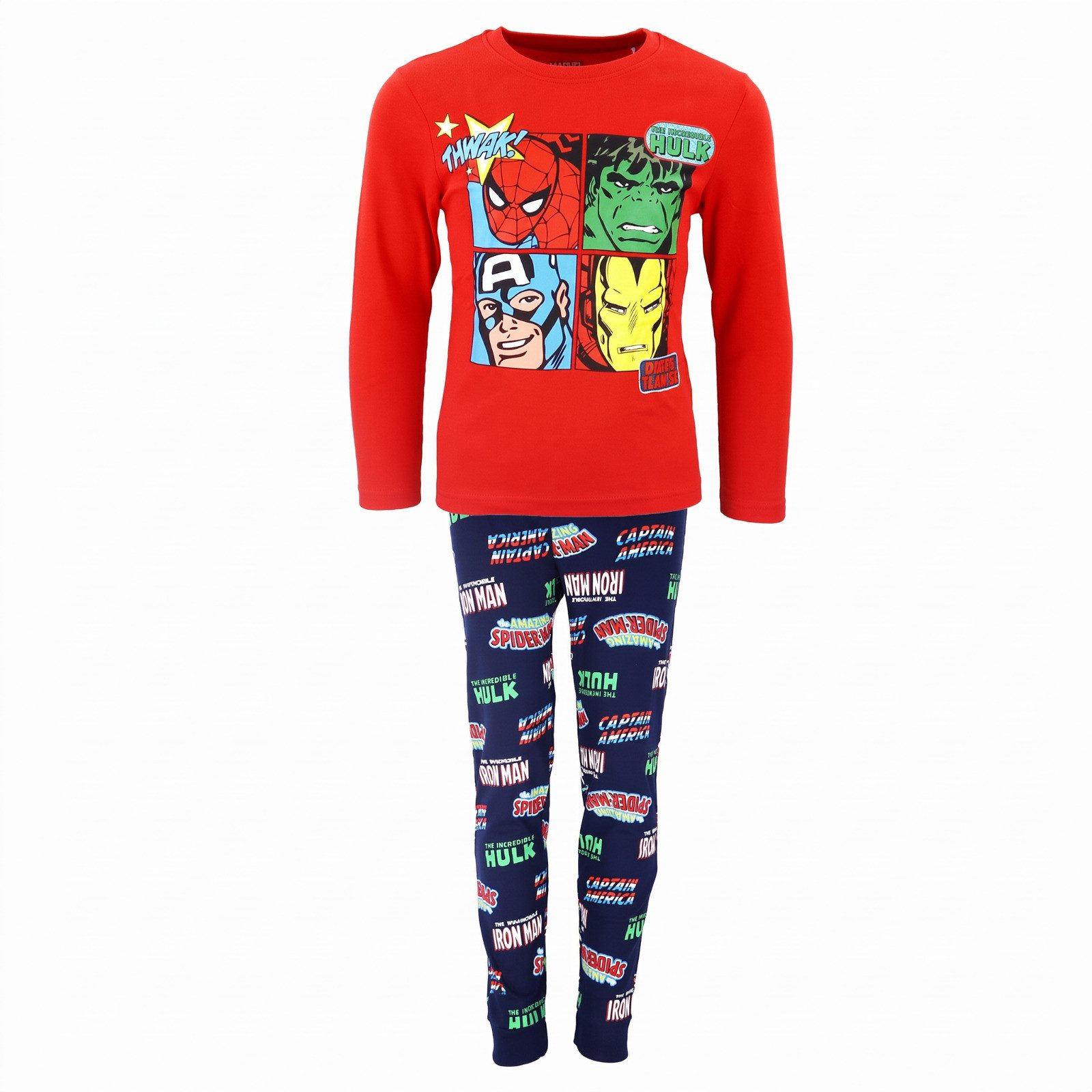MARVEL Schlafanzug Marvel Avengers Jungen Pyjama Langarm Blau Rot Gr. 104