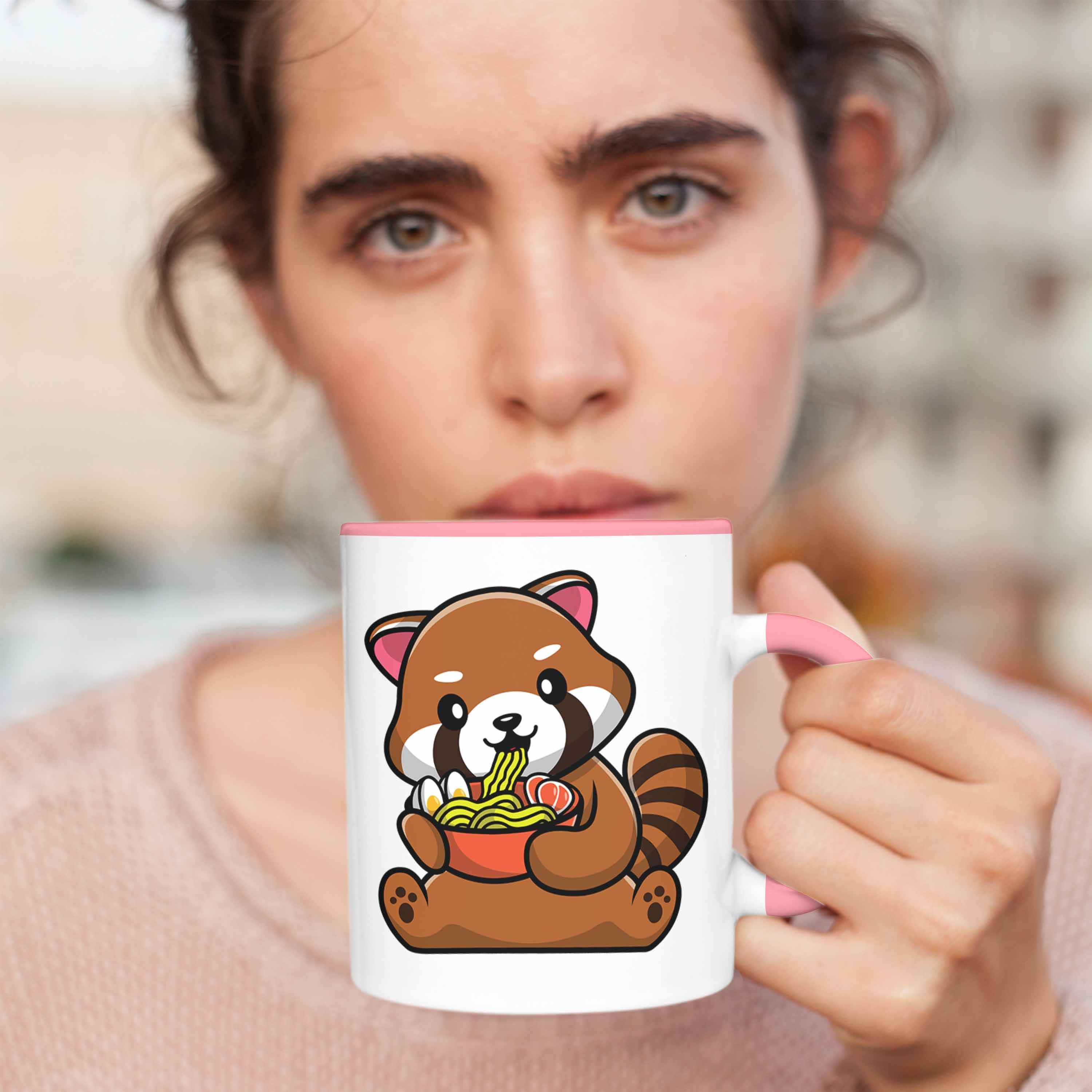 Trendation - Grafik Geschenkidee Trendation Tasse Tasse Ramen Jungs Roter Rosa Kinder für Lustige Panda Mädchen Nudeln Musik