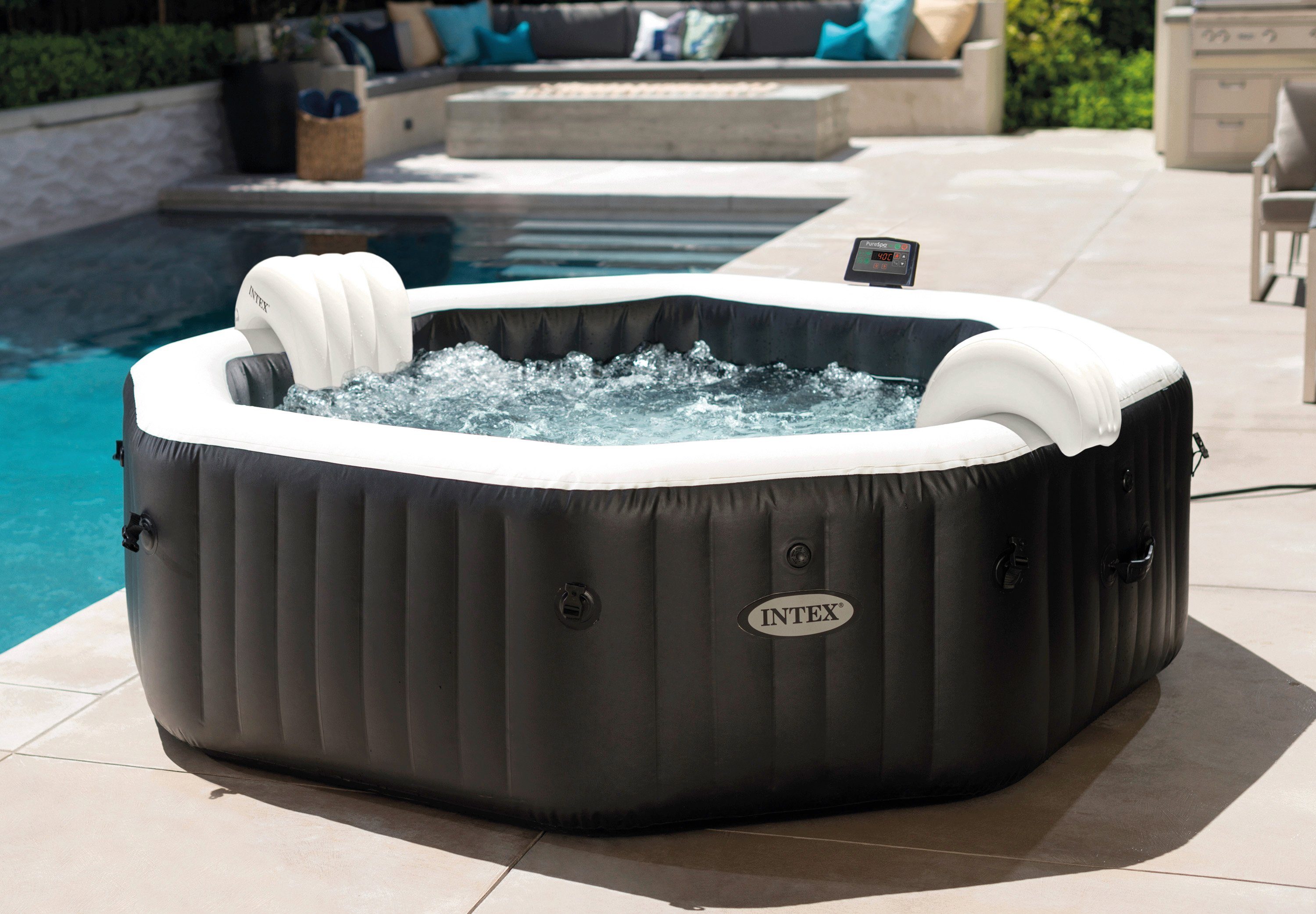 Intex Whirlpool PureSPA "Jet + Bubble Deluxe" octagon, onyx black, (Set), 8-tlg., mit Salzwassersystem, in verschiedenen Größen
