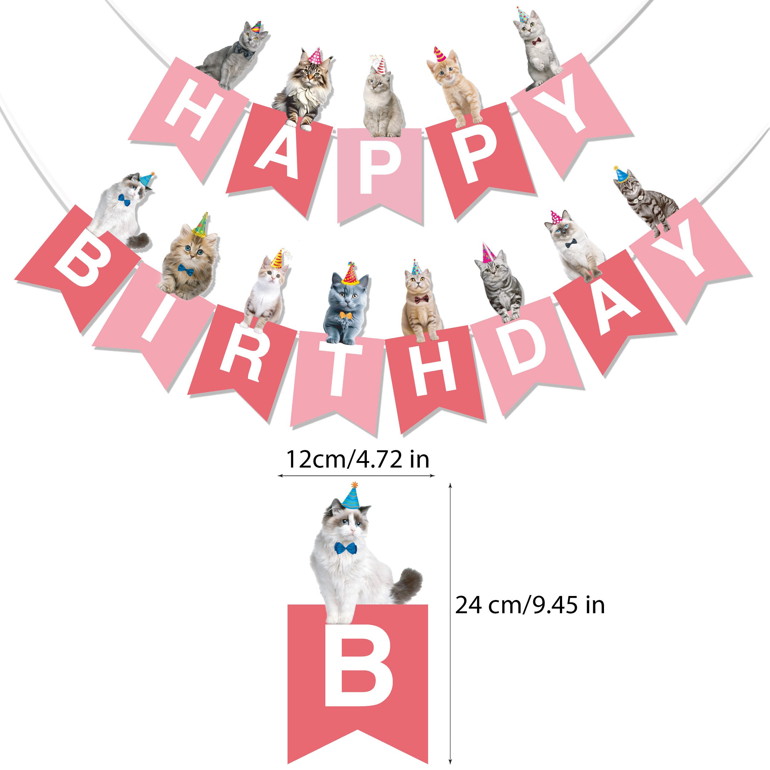 BRUBAKER Wimpelkette Happy Birthday mit Party Katzen - Geburtstag Deko Party Banner, Geburtstagsgirlande für Jungen und Mädchen - Tier Girlande