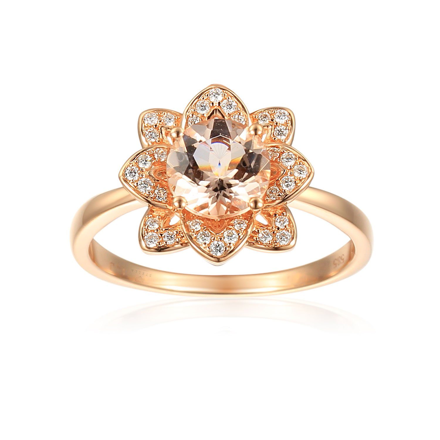 Stella-Jewellery Solitärring 585er Rotgold Damenring mit Morganit Brillanten (inkl. Etui, Morganit 1,23 ct. - inkl. Etui), Morganit 1,23ct. und Brillanten 0,12ct.