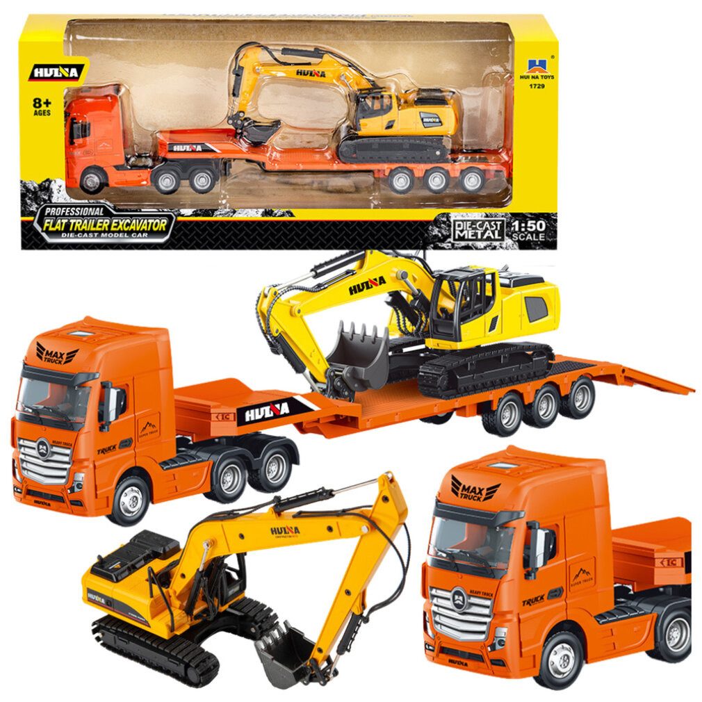 HUINA Spielzeug-Boot LKW mit Sattelauflieger Abschleppwagen Metallbagger Orange 1:50