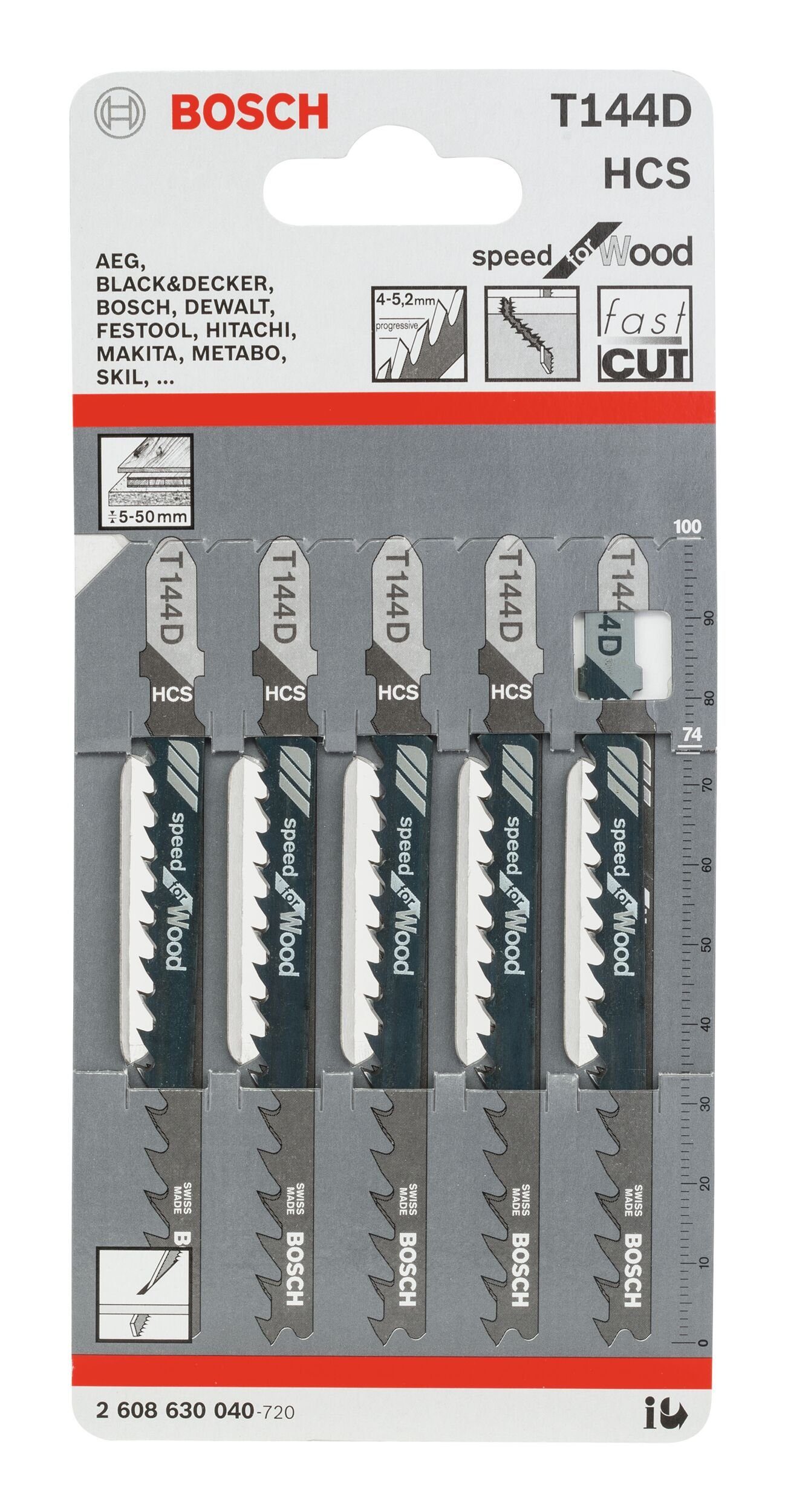 BOSCH 144 Stichsägeblatt - for (5 5er-Pack T D Stück), Speed Wood