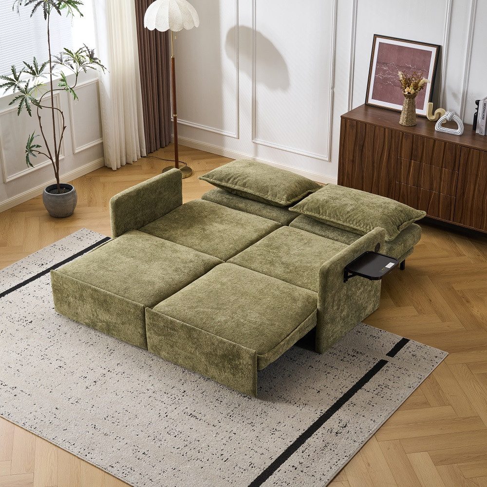 Vankel Sofa Sofa mit Schlaffunktion aus Chenille – Sofas Wohnzimmer mit USB, Weich gepolstertes Chenille-Funktionssofa mit Relaxfunktion