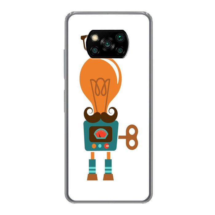 MuchoWow Handyhülle Roboter - Brille - Schnauzbart - Kinder - Jungen Phone Case Handyhülle Poco X3 Silikon Schutzhülle