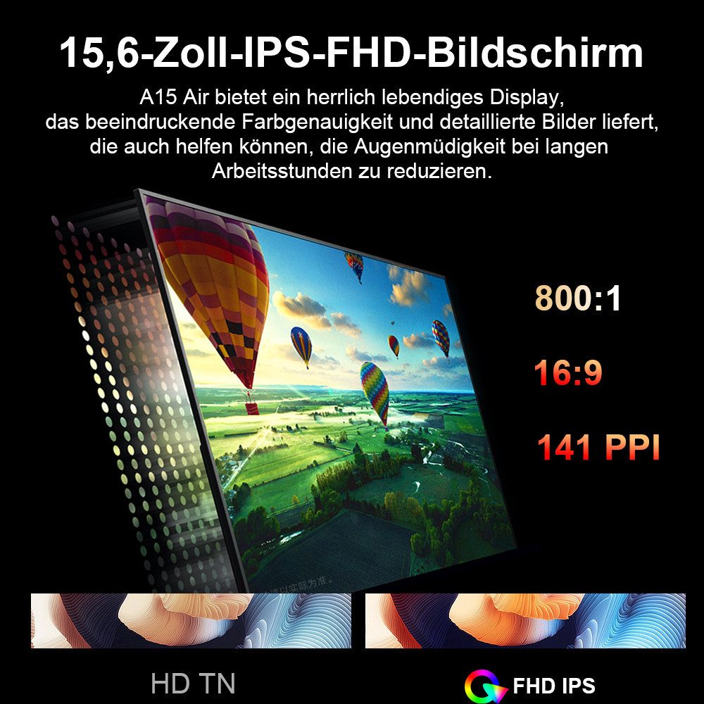 Ninkear Laptop 15.6 Zoll,FHD Display,AMD Ryzen 5 3500U 16GB RAM + 512GB SSD Business-Notebook (39,6 cm/15.6 Zoll, AMD AMD Ryzen 5 3500U AMD Ryzen 5 3500U, AMD Ryzen 5 3500U, 16 GB, 512 GB SSD, mit Webcam-Schalter & QWERTZ Tastatur)