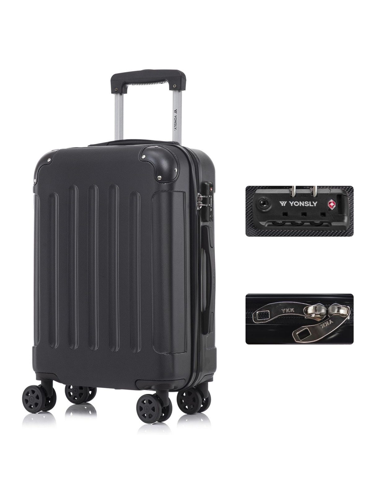 YONSLY Hartschalen-Trolley Premium Hartschalen-Reisekoffer Trolley Kabinenkoffer, 4 Rollen, TSA-Schloss, YKK-Reißverschluss, austauschbare Rollen & Griffe