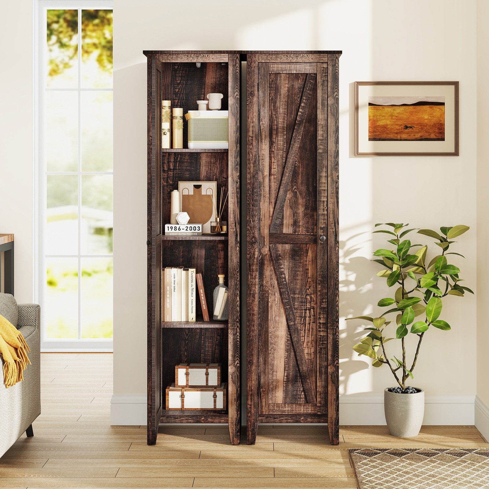 COSTWAY Hochschrank Badschrank schmal mit Tür & 4 Ablagen Holz 183cm günstig online kaufen