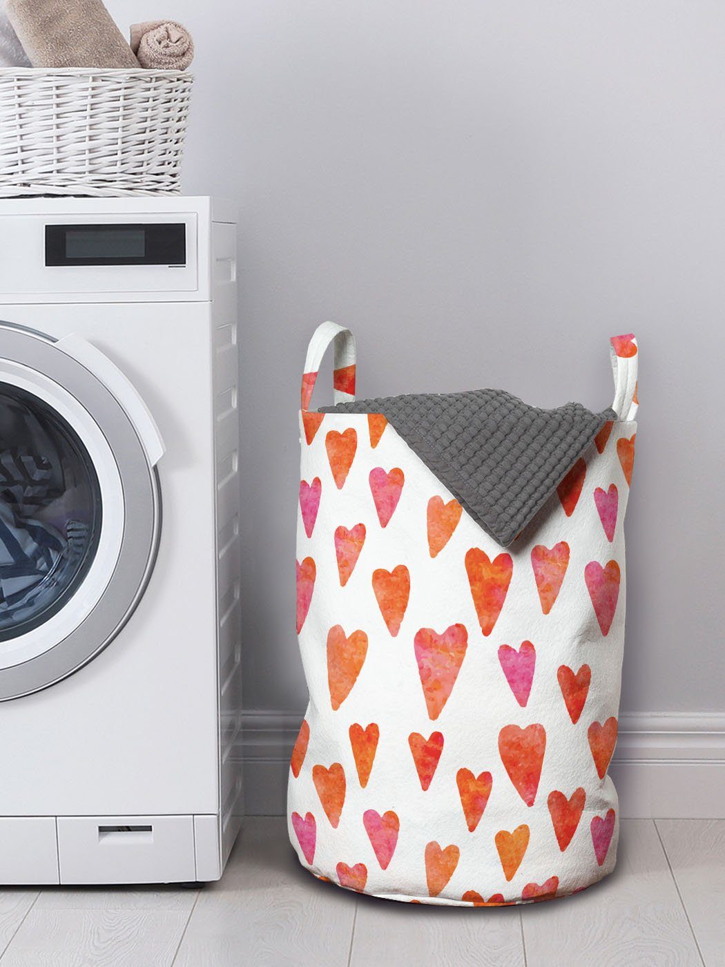 Waschsalons, mit Wäschesäckchen Kordelzugverschluss Abakuhaus Aquarell-Kunst-Art-Shapes Griffen für Wäschekorb Herz