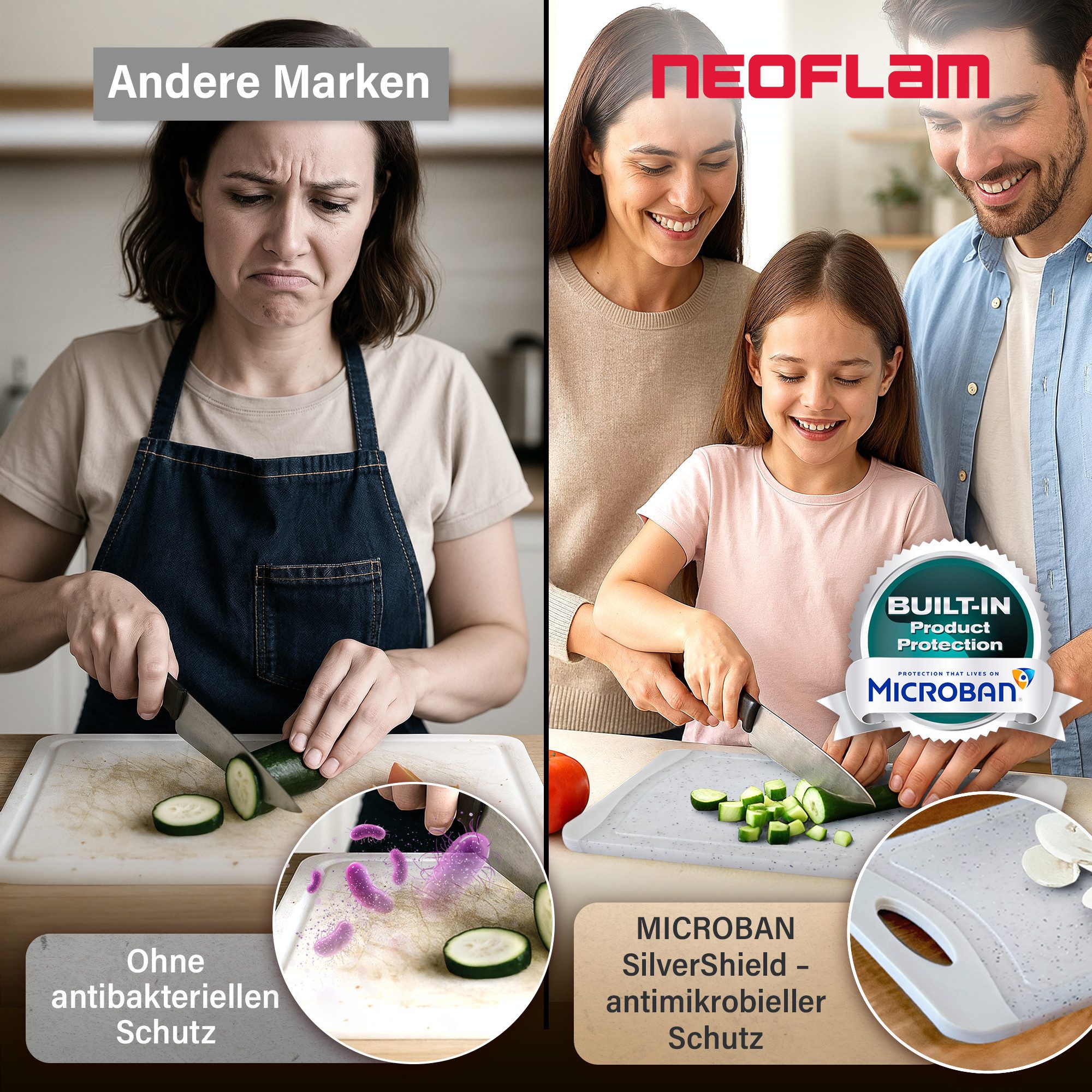 NEOFLAM® Schneidebrett Flutto Antibakterielles Frühstücksbrettchen Set 4tlg. - Granitgrau, Kunststoff (PP), (4-St) – Bild 5 von 5