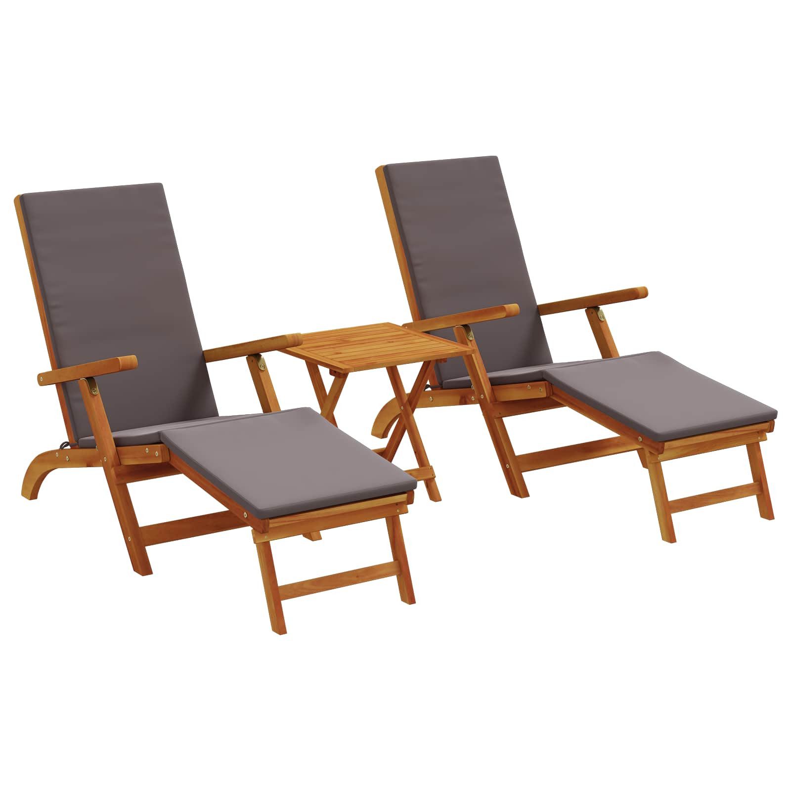 vidaXL Gartenliege Liegestuhl zum Verstellen und Klappen 3 pcs Dunkelgrau, 3 St.
