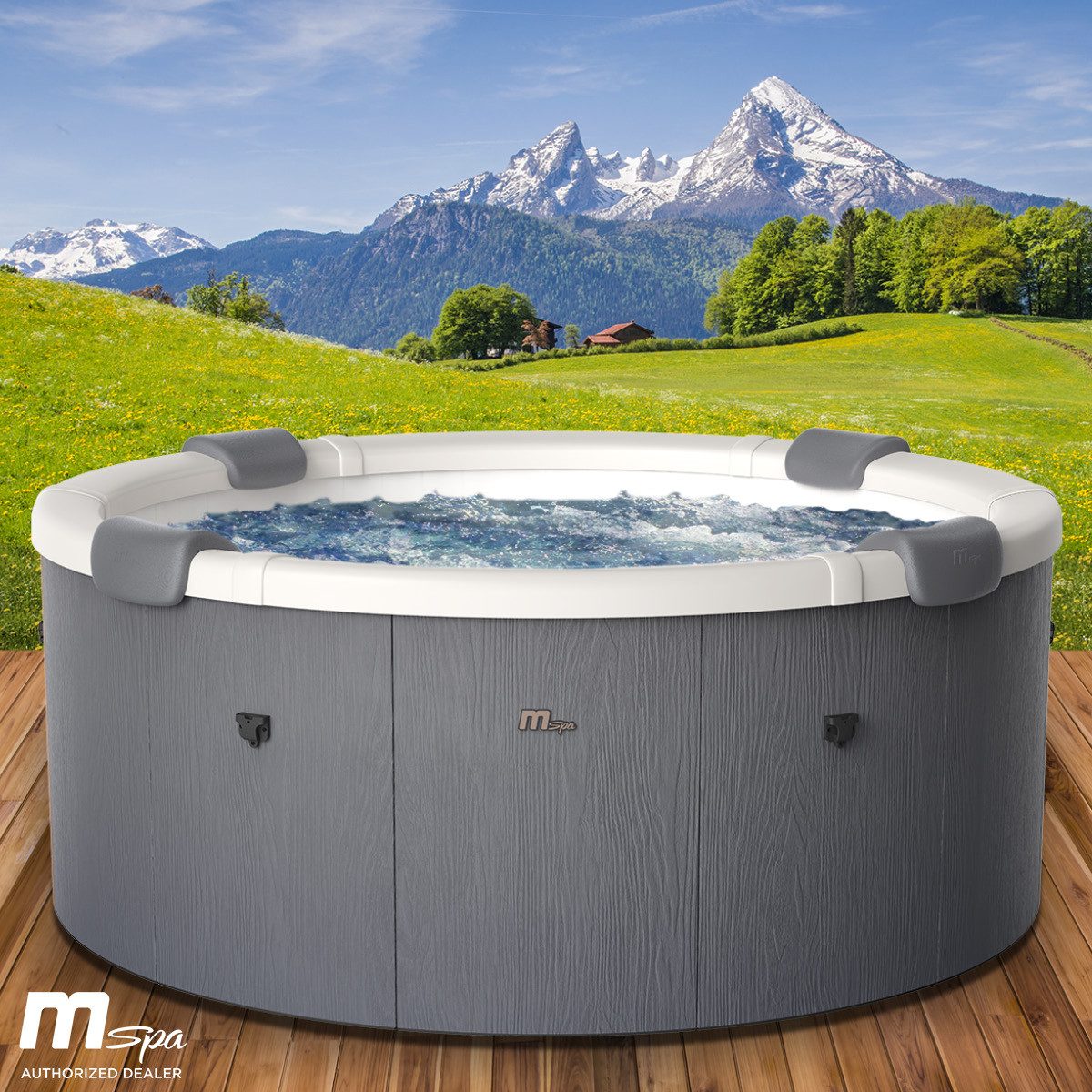 BRAST Whirlpool MSpa Denver & Rova mit Fester Außenwand, Ø182x70cm, Aufstellbecken, (Stromsparend, LED Beleuchtung), für 6 Personen, Ganzjähriger Einsatz