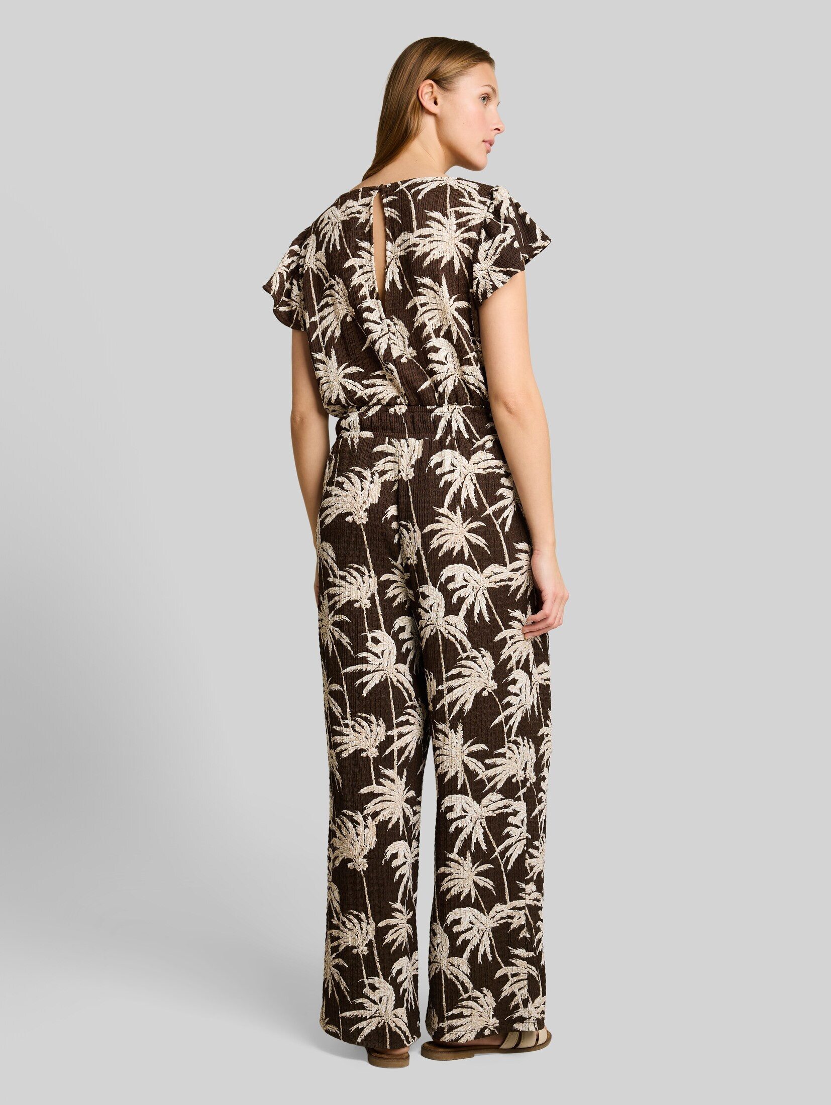 TOM TAILOR Denim Jumpsuit Overalls Crinkle Jumpsuit mit Rüschenärmeln
