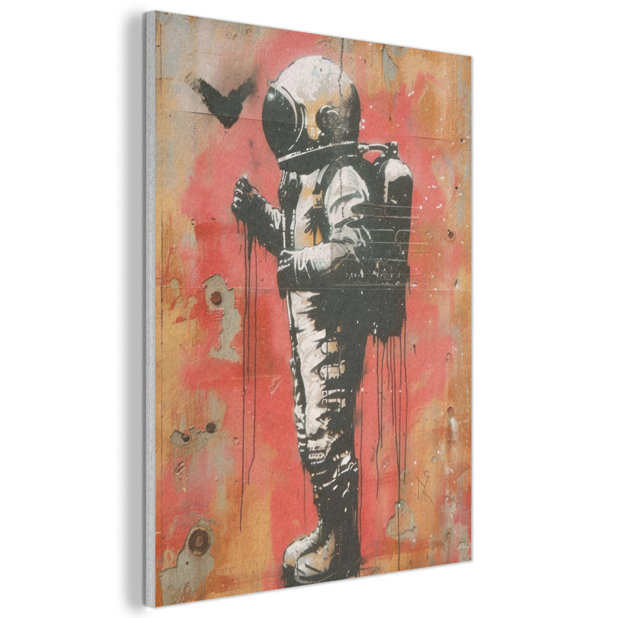 MuchoWow Gemälde Graffiti - Astronaut - Straßenkunst - Weltraum, Fotodruck (1 St), Akustikpaneele, Wandpaneele, Schalldämmung, Akustikbilder 30x40 cm