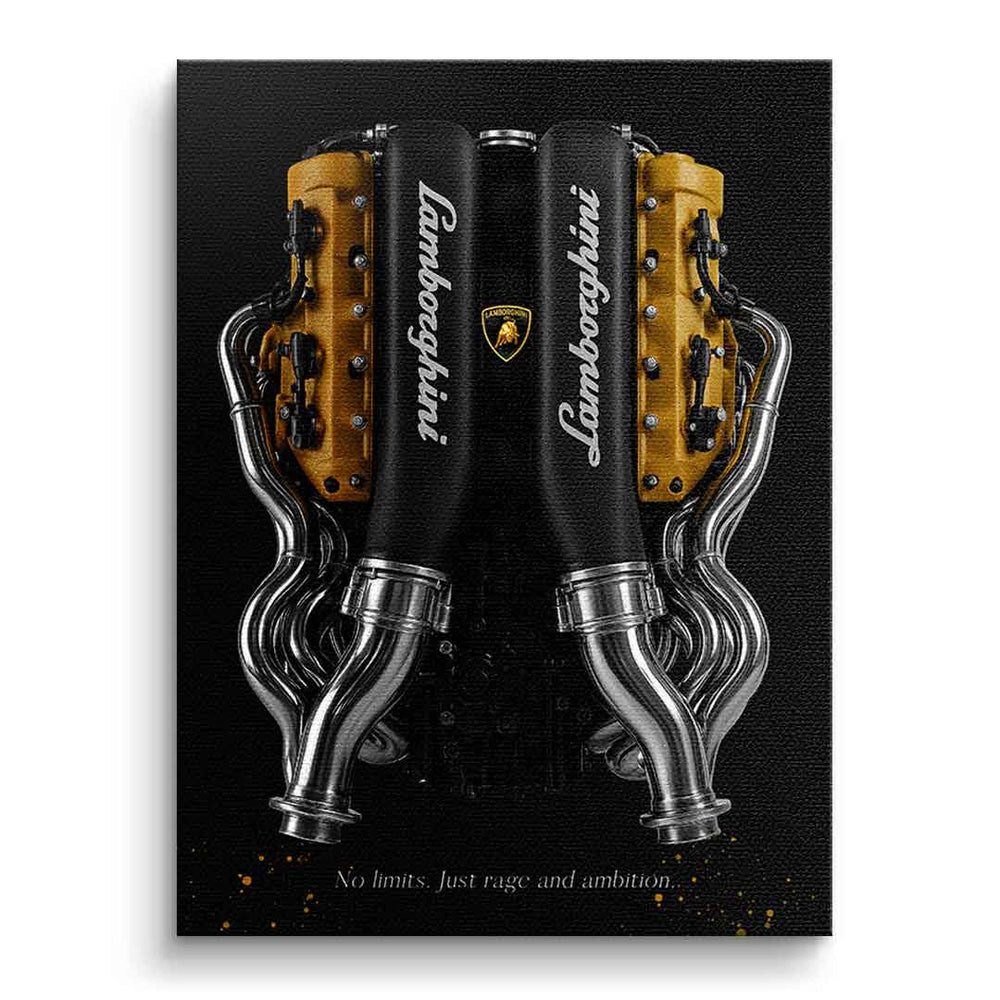 DOTCOMCANVAS® Leinwandbild Lamborghini Engine, Leinwandbild Lamborghini Engine schwarz edel luxus Wandbild Kunstdruck