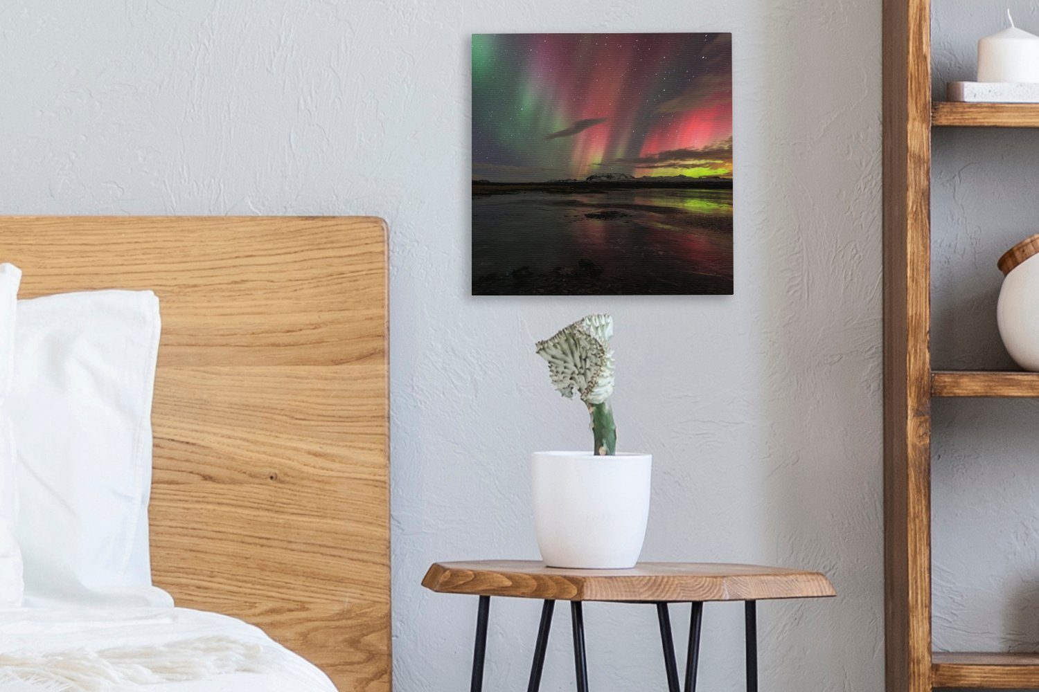 Island St), - bunt Wohnzimmer für - Leinwandbild Nordlichter Bilder (1 OneMillionCanvasses® Farben, Schlafzimmer Leinwand
