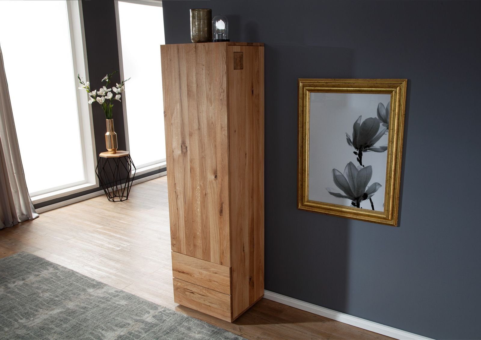 Massivmoebel24 Dreh-/Schwebetürenschrank FRANKFURT (Schrank Wild-/Zerreiche 50x43x180 natur geölt FRANKFURT #113) Schrank Wild-/Zerreiche 50x43x180 natur geölt FRANKFURT #113