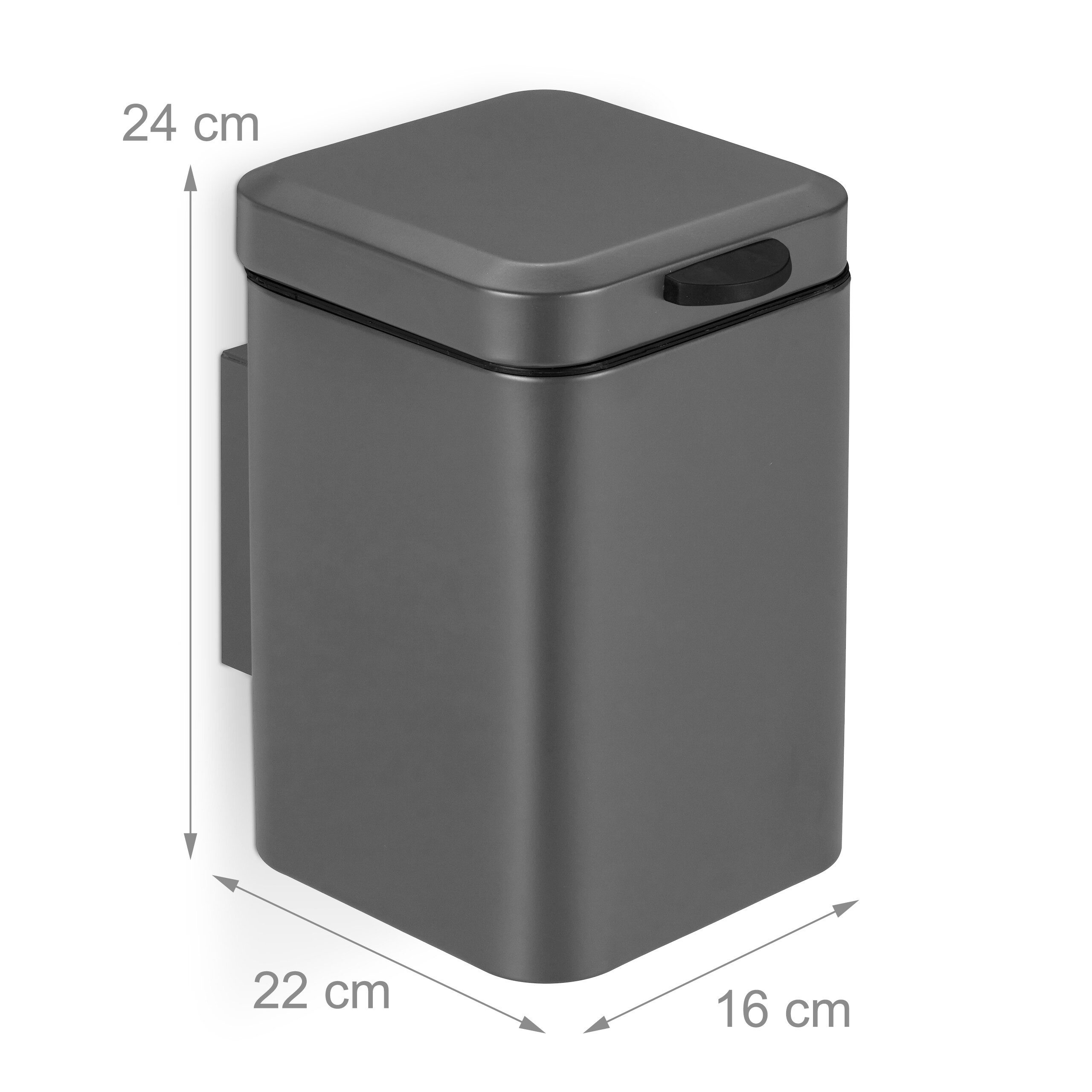 relaxdays Kosmetikeimer Wandmontage 3 Liter, grau – Bild 4 von 5