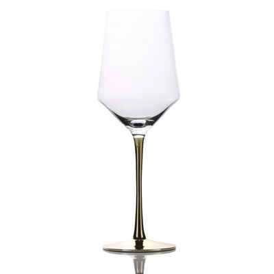 Intirilife Weinglas, Glas, Wein Glas mit goldfarbenem Stiel 380 ml für Rotwein Weißwein stoßfest