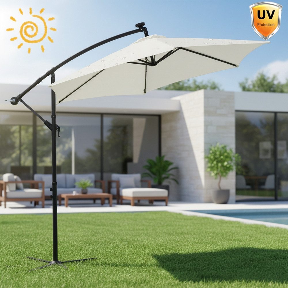 Melko Sonnenschirm Ampelschirm Sonnenschirm Kurbelschirm Ø 300 LED in Beige oder Grau, LxB: 300x300 cm, Stück, LED Beleuchtung