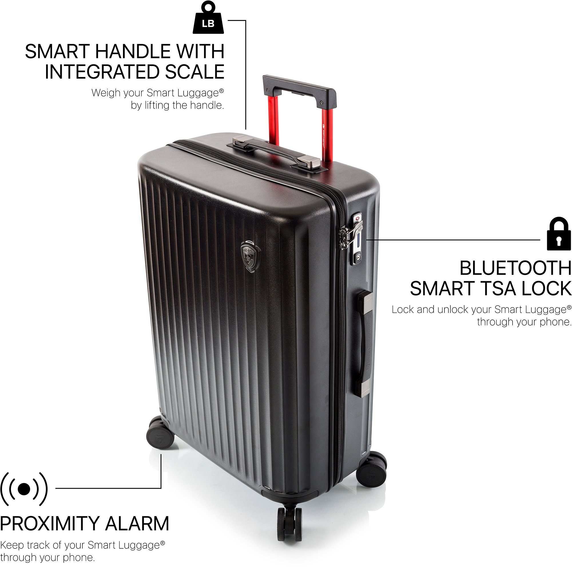 Rollen, High-End-Gepäck Hartschalen-Trolley Silver mit Heys Smart Luggage®, 4 venetztes 76 App-Funktion vollständig cm,