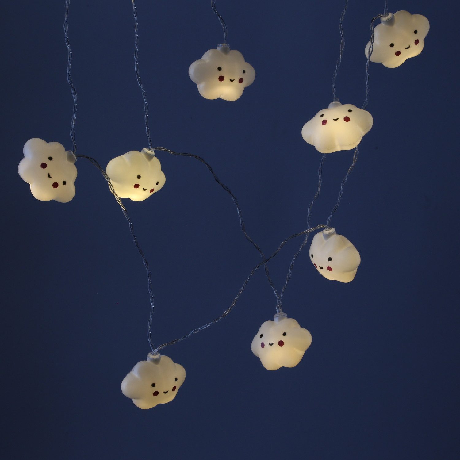 MARELIDA LED-Lichterkette niedliche lächelnde Wolken Kinderzimmer Dekogirlande L: 1,8m weiß, 10-flammig – Bild 4 von 5