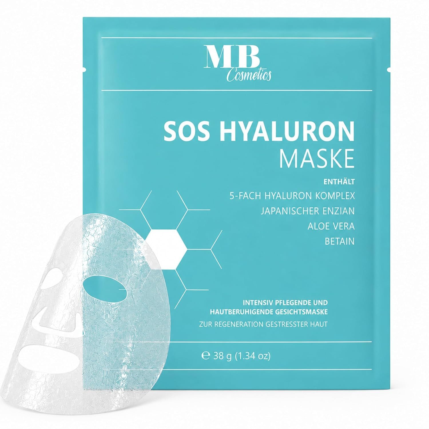 Medical Beauty Cosmetics Gesichtsmaske SOS Hyaluron Membran-Maske mit 5-fach Hyaluron-Komplex, Aloe Vera, 1-tlg., Japanischer Enzian, beruhigend & vegan für gestresste Haut
