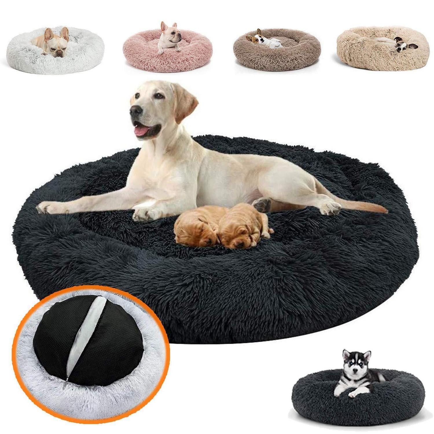 LuxusKollektion Tierkissen Hundebett Katze Rund Flauschig 60x60 Schwarz