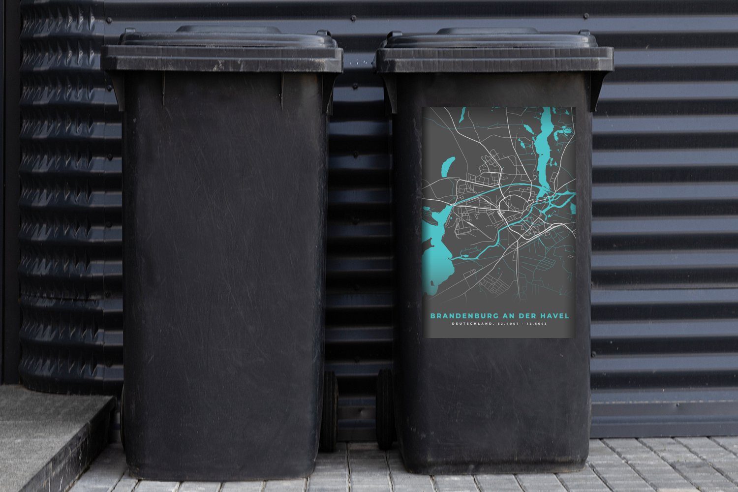 MuchoWow Wandsticker (1 der - - Container, Sticker, Karte an Abfalbehälter Stadtplan - Mülltonne, Brandenburg Blau Havel Deutschland St), Mülleimer-aufkleber, 