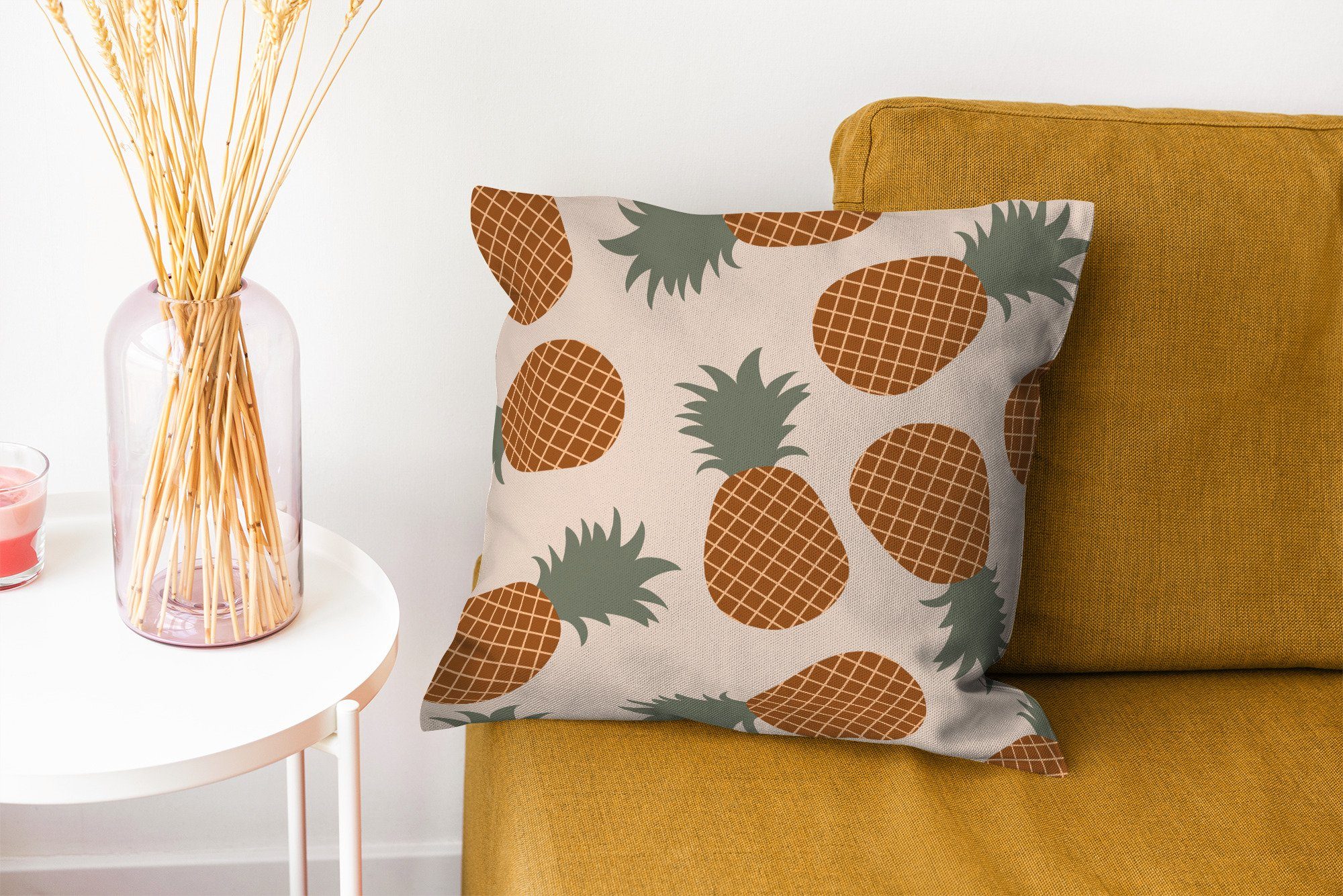 MuchoWow Dekokissen Obst - - Schlafzimmer, Deko, Füllung Muster, mit Sofakissen Wohzimmer, - Pastell Zierkissen Ananas für