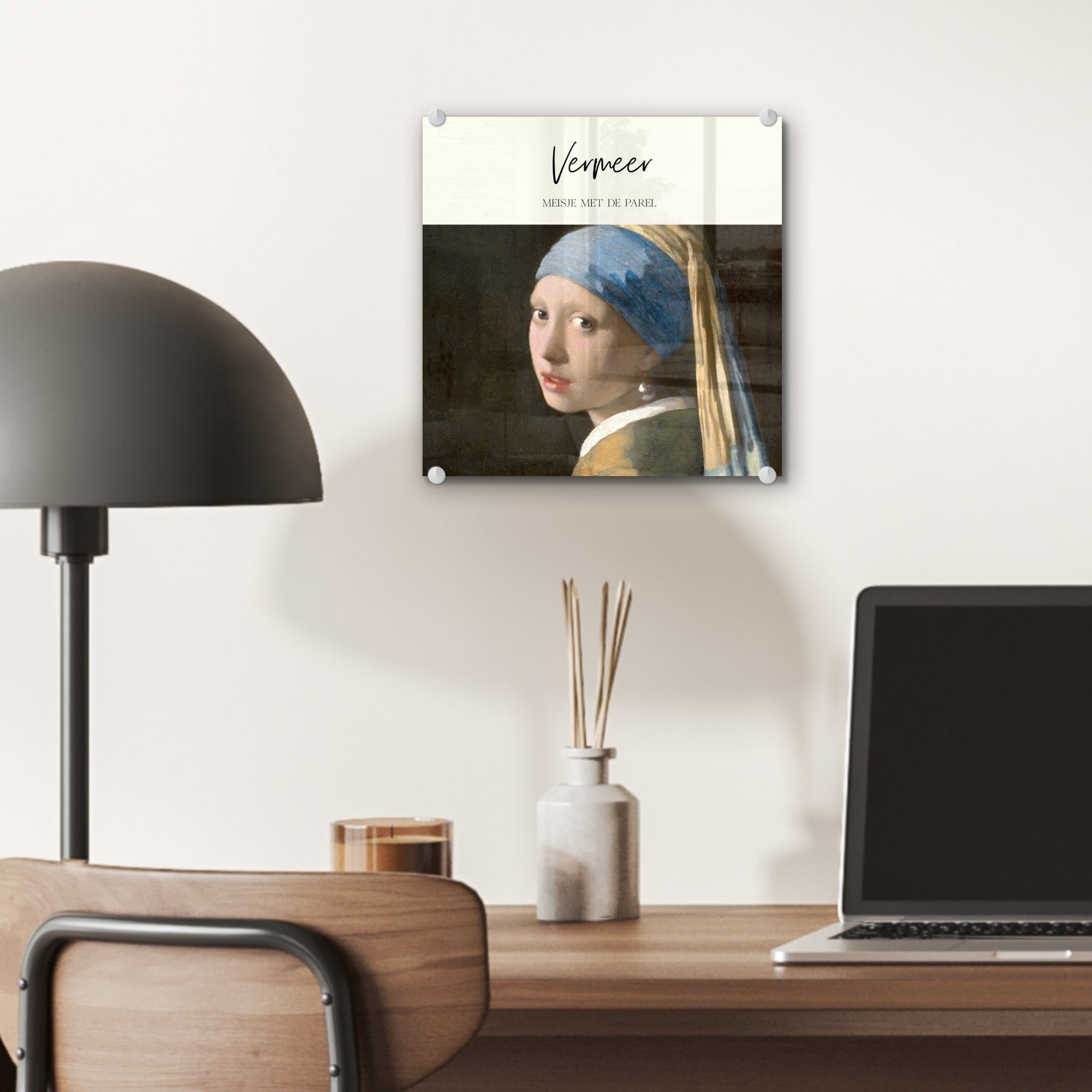 mit dem Alte Wandbild Vermeer St), Johannes auf Glasbilder Glas - Wanddekoration Foto Bilder auf (1 - Glas Perlenohrring Meister, Acrylglasbild - MuchoWow - Mädchen - Das