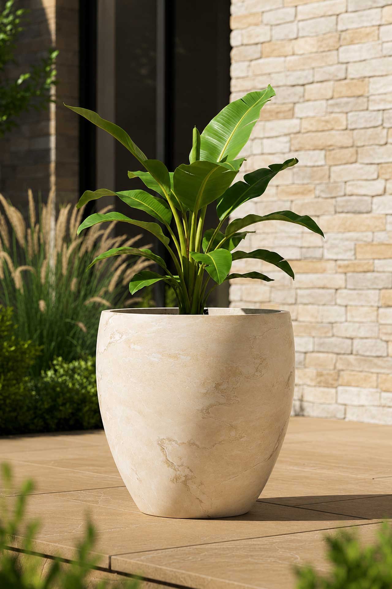VIVANNO Blumentopf Fiberglas ANIRA Rund - Jurakalkstein Steinoptik (1 St), 45x46 cm