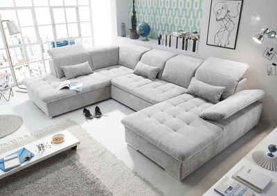 ED EXCITING DESIGN Wohnlandschaft, Wayne Wohnlandschaft 340x240 cm U-Sofa Couch Ecksofa Silber