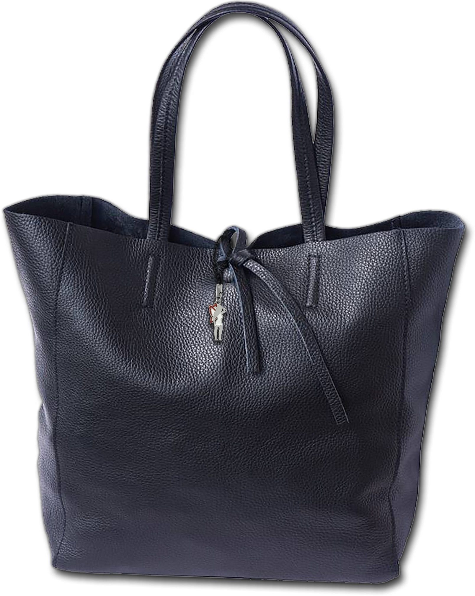 FLORENCE Shopper Florence Echtleder Damentasche schwarz (Schultertasche, Shopper), Damen Tasche Echtleder, Rindsleder schwarz, Made-In Italy