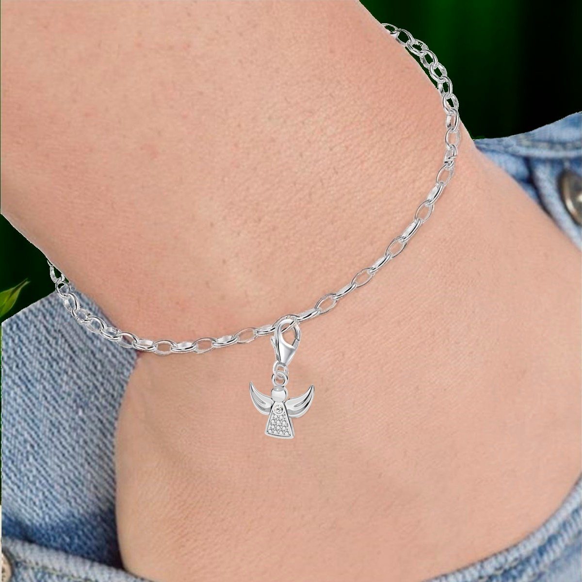 Goldene Hufeisen Charm Engel Zirkonia Engel Charm Anhänger für Bettelarmband aus 925 Silber (inkl. Etui)
