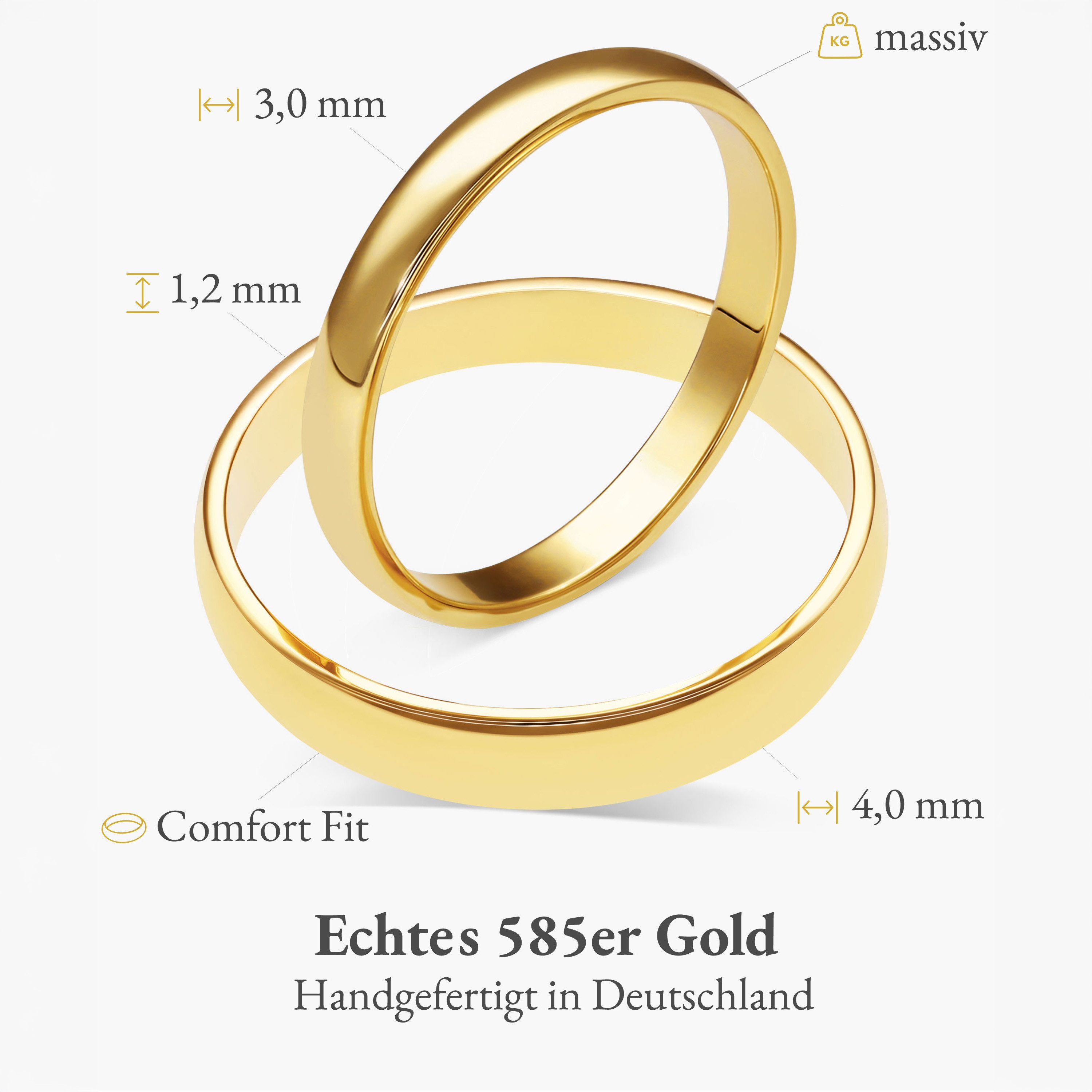 mosa & co. Trauring mit Gravur Classic Gold 585 mit 3mm + 4mm Breite im Paarpreis (Eheringe, 2-tlg., 2 Trauringe) – Bild 2 von 5