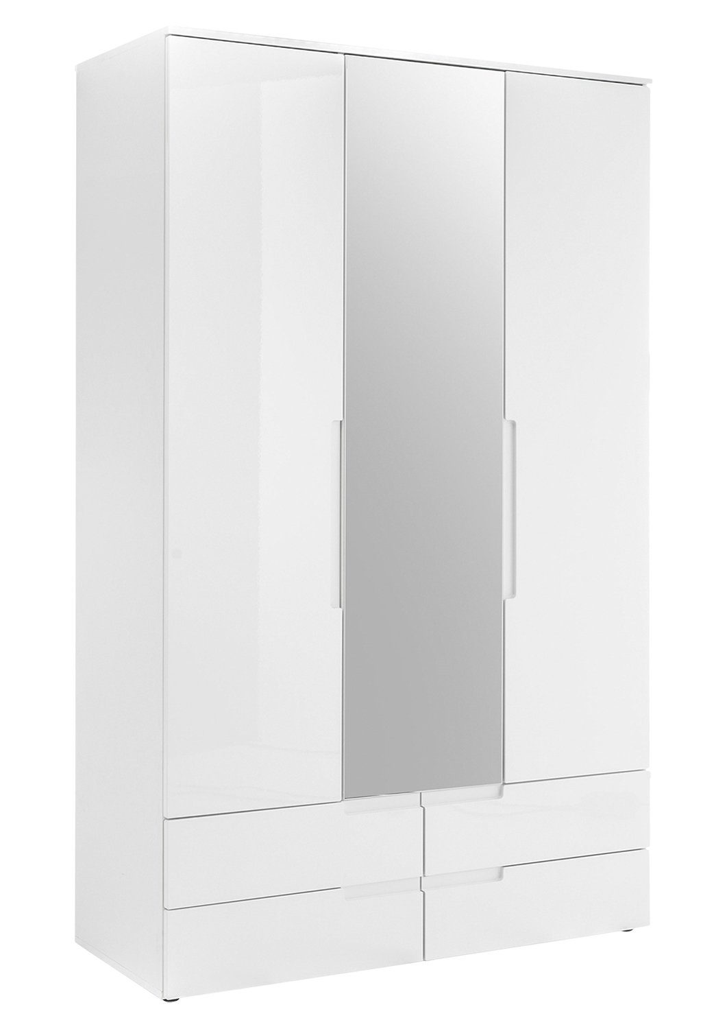 Pol-Power Drehtürenschrank Kleiderschrank SPICE, B 126 cm x H 208 cm, Weiß Hochglanz, 3 Türen, 4 Schubladen, mit Spiegel