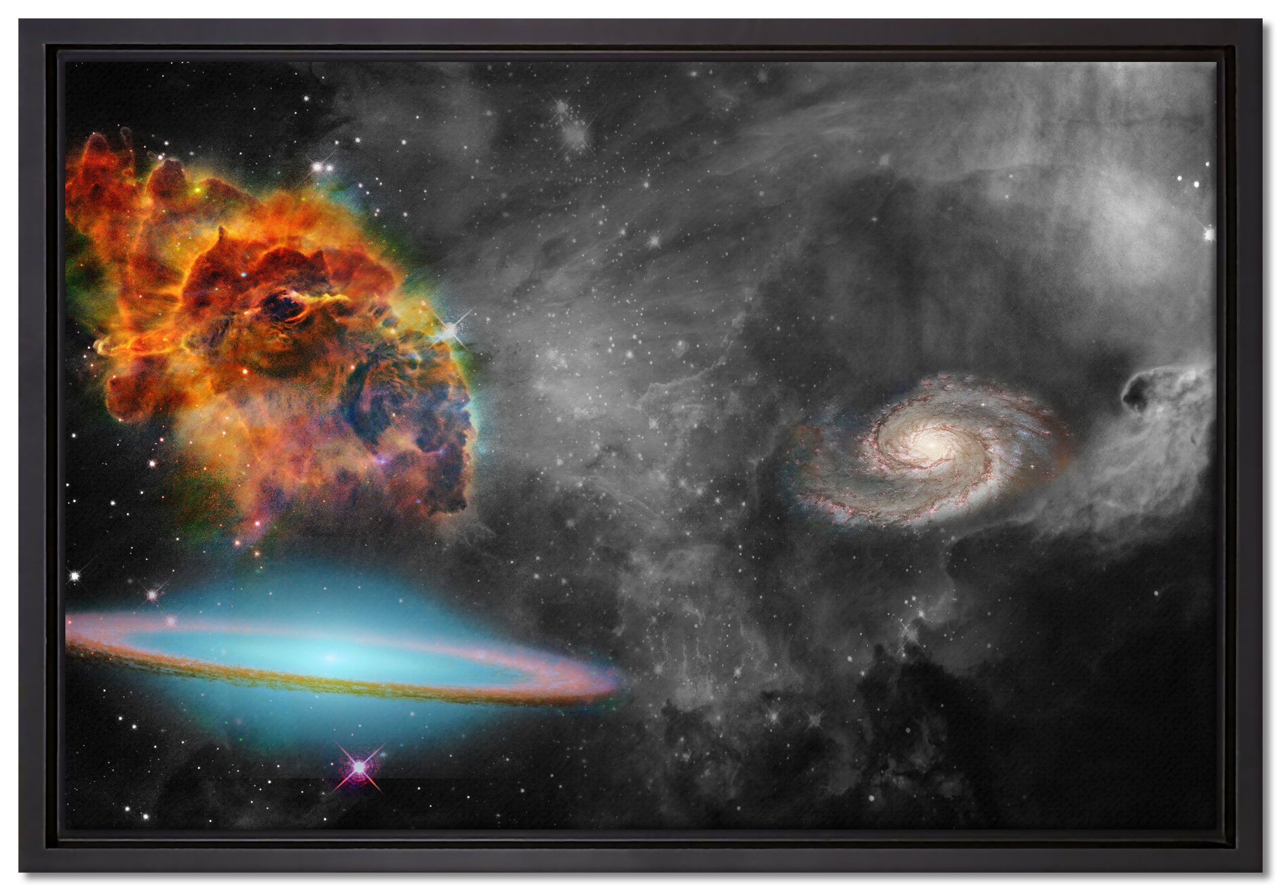Pixxprint Leinwandbild beeindruckende Galaxie, Wanddekoration (1 St), Leinwandbild fertig bespannt, in einem Schattenfugen-Bilderrahmen gefasst, inkl. Zackenaufhänger