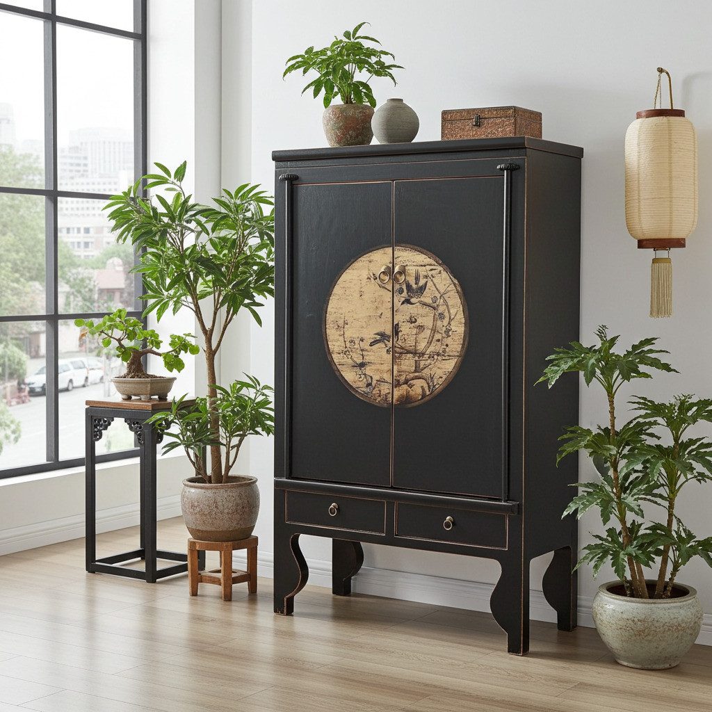 OPIUM OUTLET Drehtürenschrank Schrank Kommode Möbel chinesisch asiatisch Vintage (orientalischer Asia Kleiderschrank komplett montiert) Hochzeitsschrank China