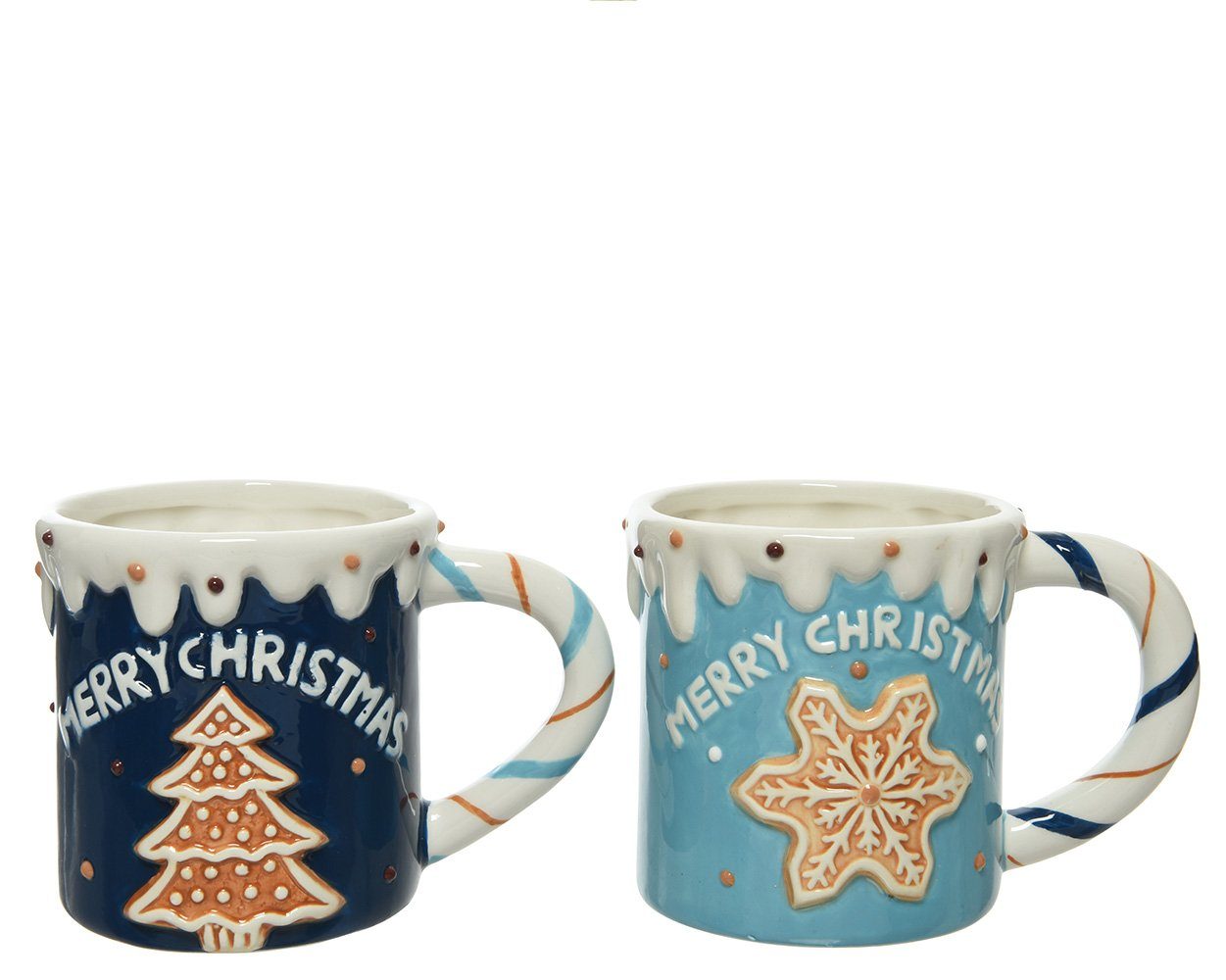 Kaemingk Season Decorations (KSD) Becher, Keramik, Tasse mit Lebkuchen Keramik 9.5cm hellblau / dunkelblau, 1 Stück sort.