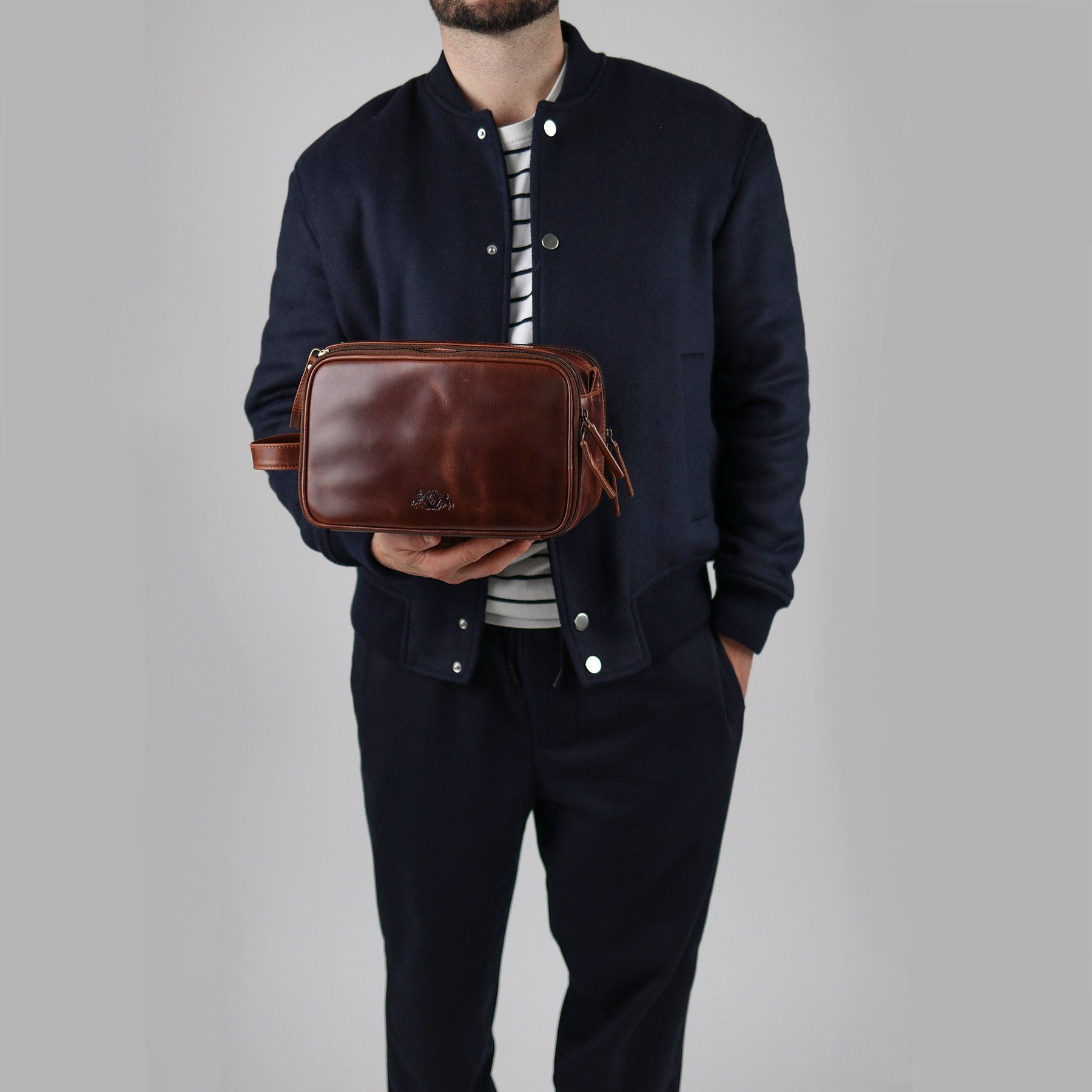 SID & VAIN Kulturbeutel echt Leder Kulturtasche groß schwarz LOUIS, Waschbeutel Echtleder für Damen & Herren, Kosmetiktasche schwarz