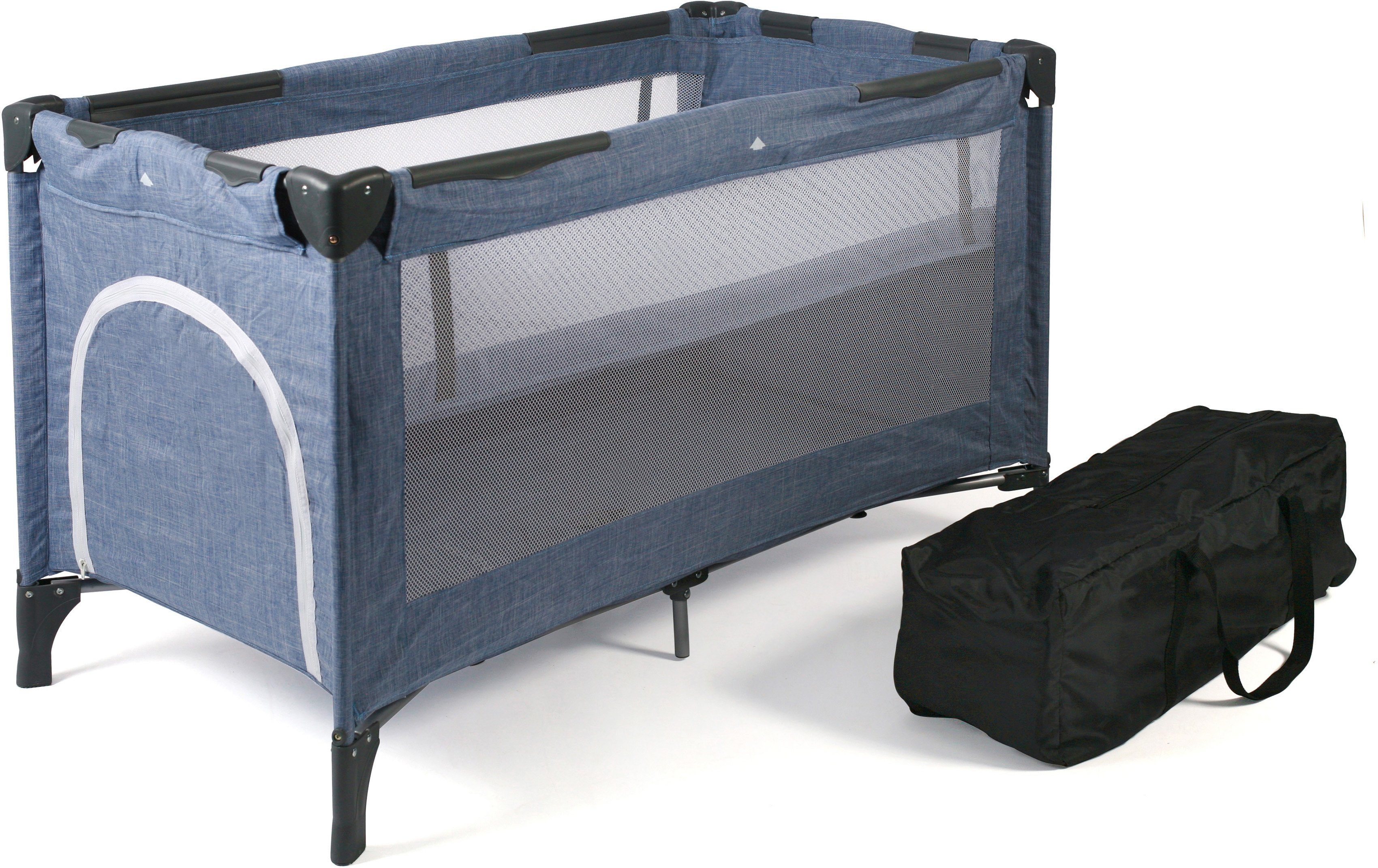 CHIC4BABY Baby-Reisebett Luxus, Jeans Blue, inkl. Transporttasche