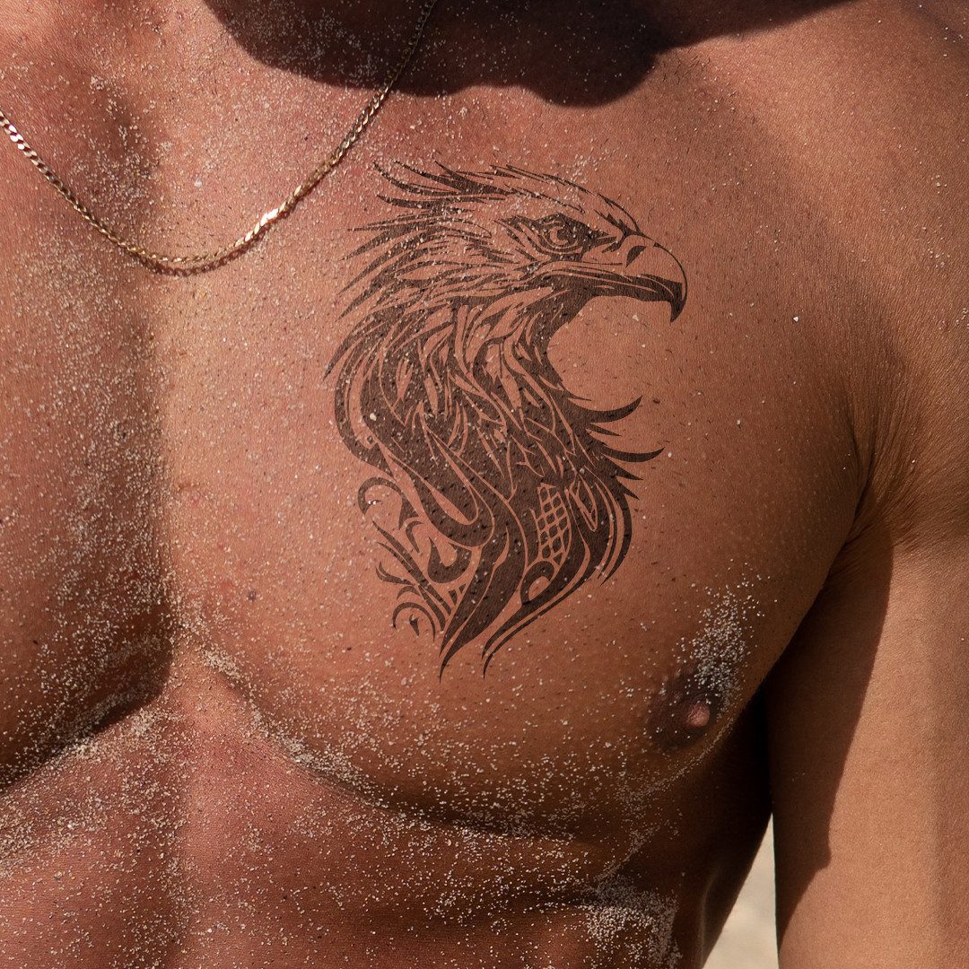 Inkster Schmuck-Tattoo Großer Adlerkopf Tattoo, Vegane & EU-Kosmetikzertifizierte Farbe, wasserfestes temporäres Tattoo, 2 Wochen Halt