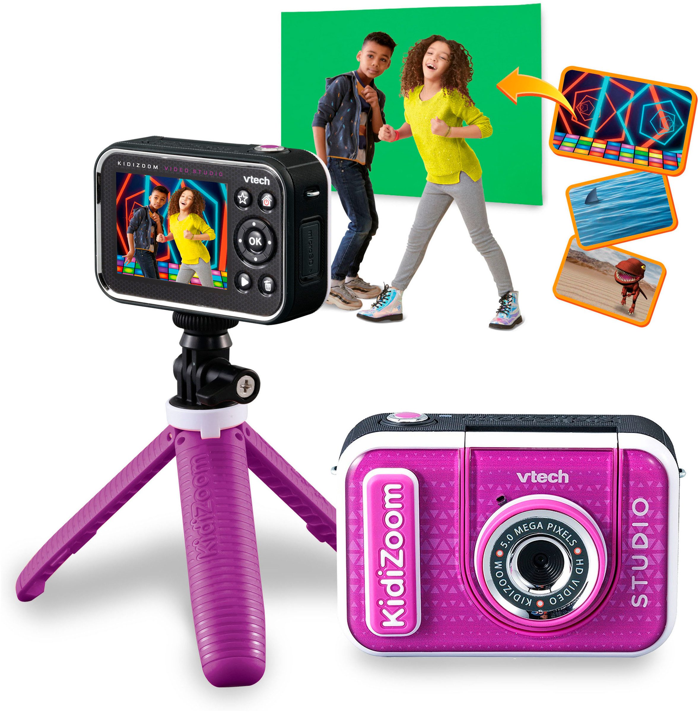Vtech® KidiZoom Video Studio HD lila Kinderkamera (5 MP, inkl. Selfie-Funktion und Ministativ)