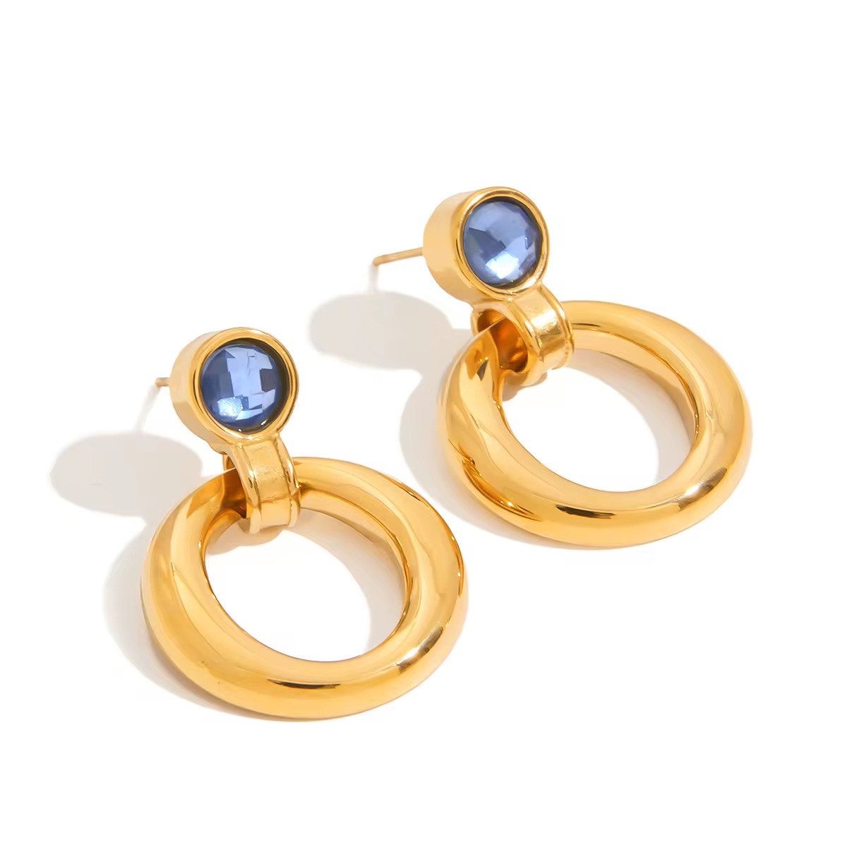 ROUGEMONT Paar Creolen Moderne Damen Statement Creoeln mit blauem Zirkon, Wasserfest – Bild 3 von 4