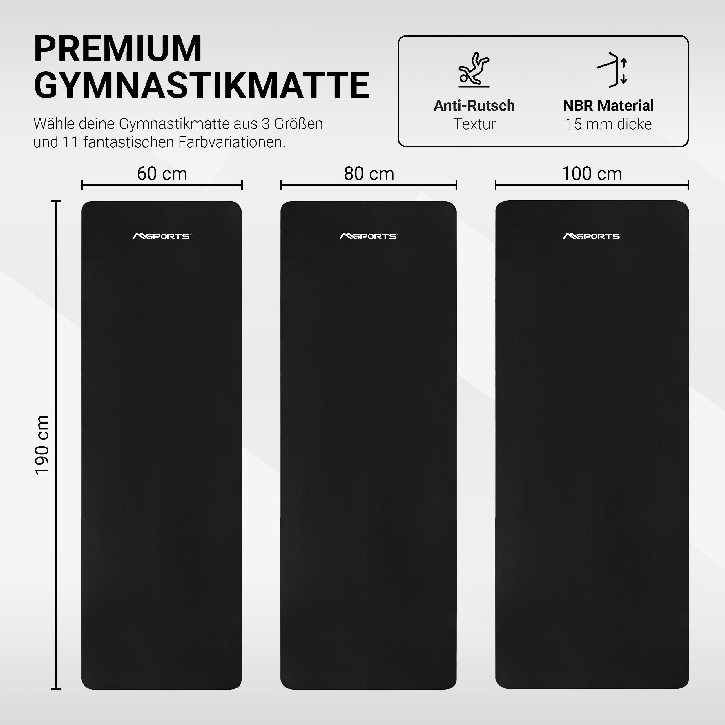 MSports® Gymnastikmatte Yogamatte inkl. Tragegurt + Poster + Workout App