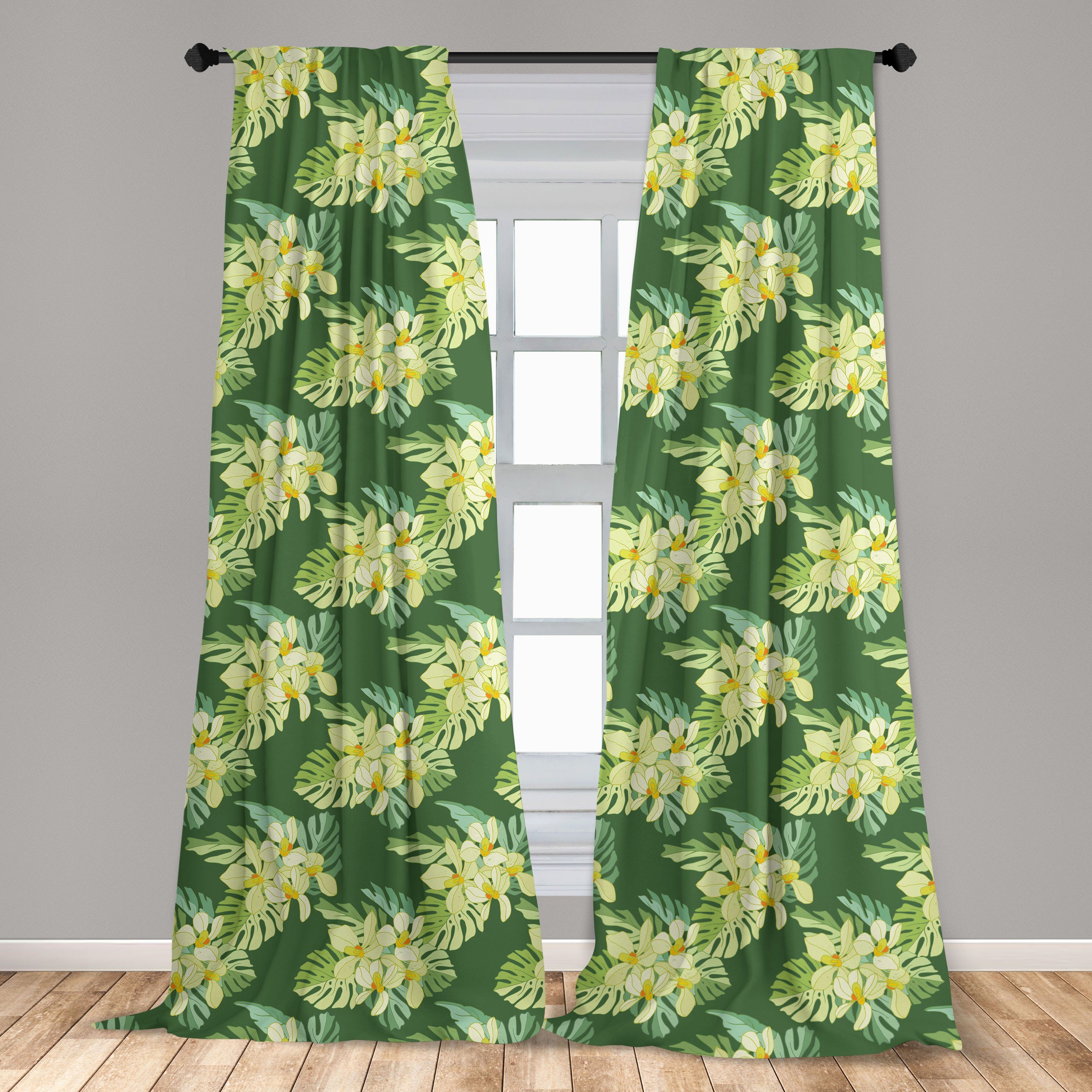 Gardine Vorhang für Wohnzimmer Exotische Microfaser, und Dekor, Blätter Tropisch Blumen Abakuhaus, Schlafzimmer