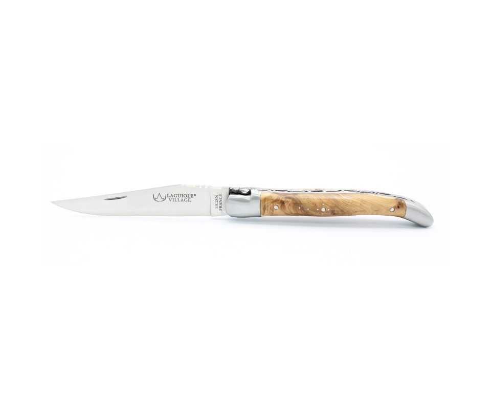 Laguiole Village Taschenmesser Laguiole Village Taschenmesser mit 12 cm Wacholderholzgriff, (1 St), Scheide inklusive, Handarbeit